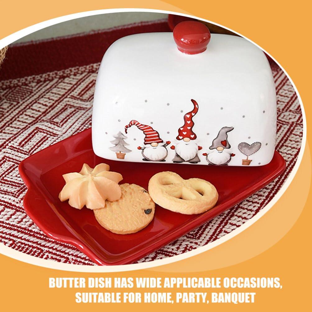 HOLIDYOYO HOLIDYOYO Ceramic Butter Dish with Lid Christmas Butter Holder Butter Keeper Butter Serving Tray with Cover Butter Crock for Countertop Kitchen Refrigerator