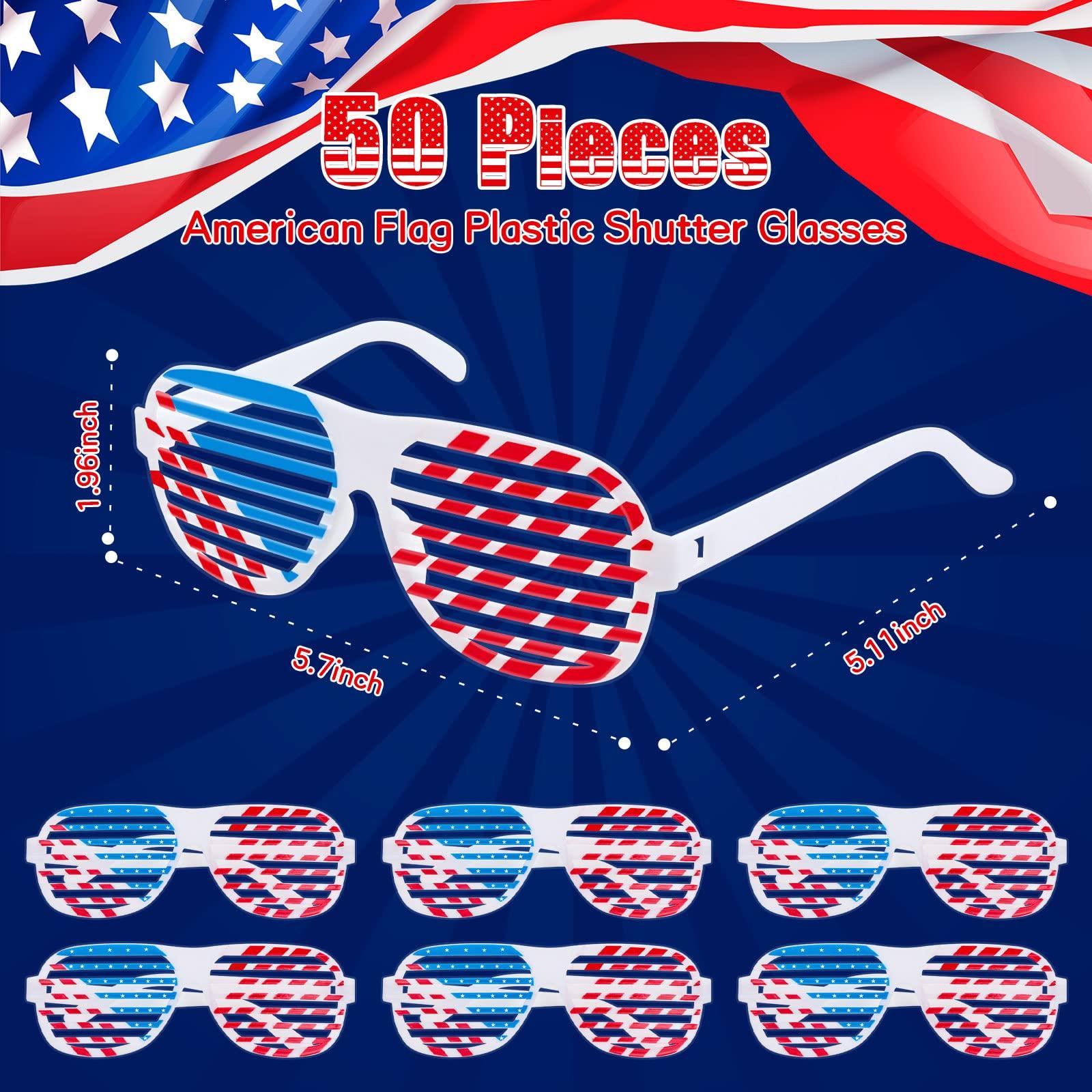 Estune Estune 100 Pcs 4th of July Party Favors 50 Patriotic Shutter Glasses Bulk 50 American Flag Silicone Bracelets Patriotic Party Favors for Independence Day Fourth of July Party