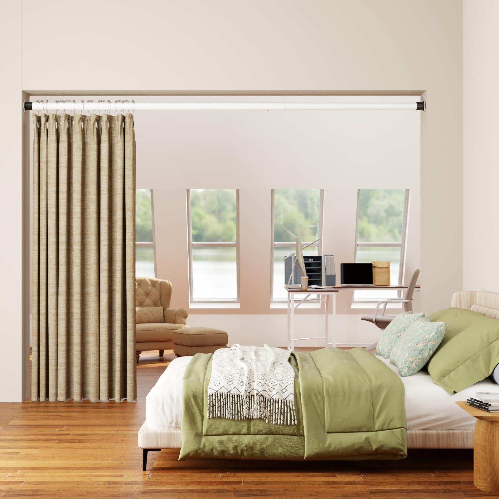 Oxdigi Oxdigi Tension Curtain Rods Adjustable Shower Curtain Rod Spring Tension 142.1-160 Inches, Extra Long Curtain Rod No Drill No Rust Antislip Heavy Duty for Bathroom, Window, Closet, Room Divider, White