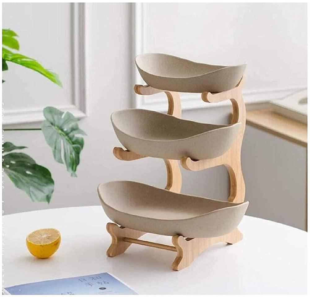 Honent Honent Fruit Basket Fruit Basket, Creative Countertop Ceramic Fruit Cake Stand, 3-Tier Fruit Bowl, Table Decoration Serving Tray, for Fruit, Bread, Snacks, White,Brown