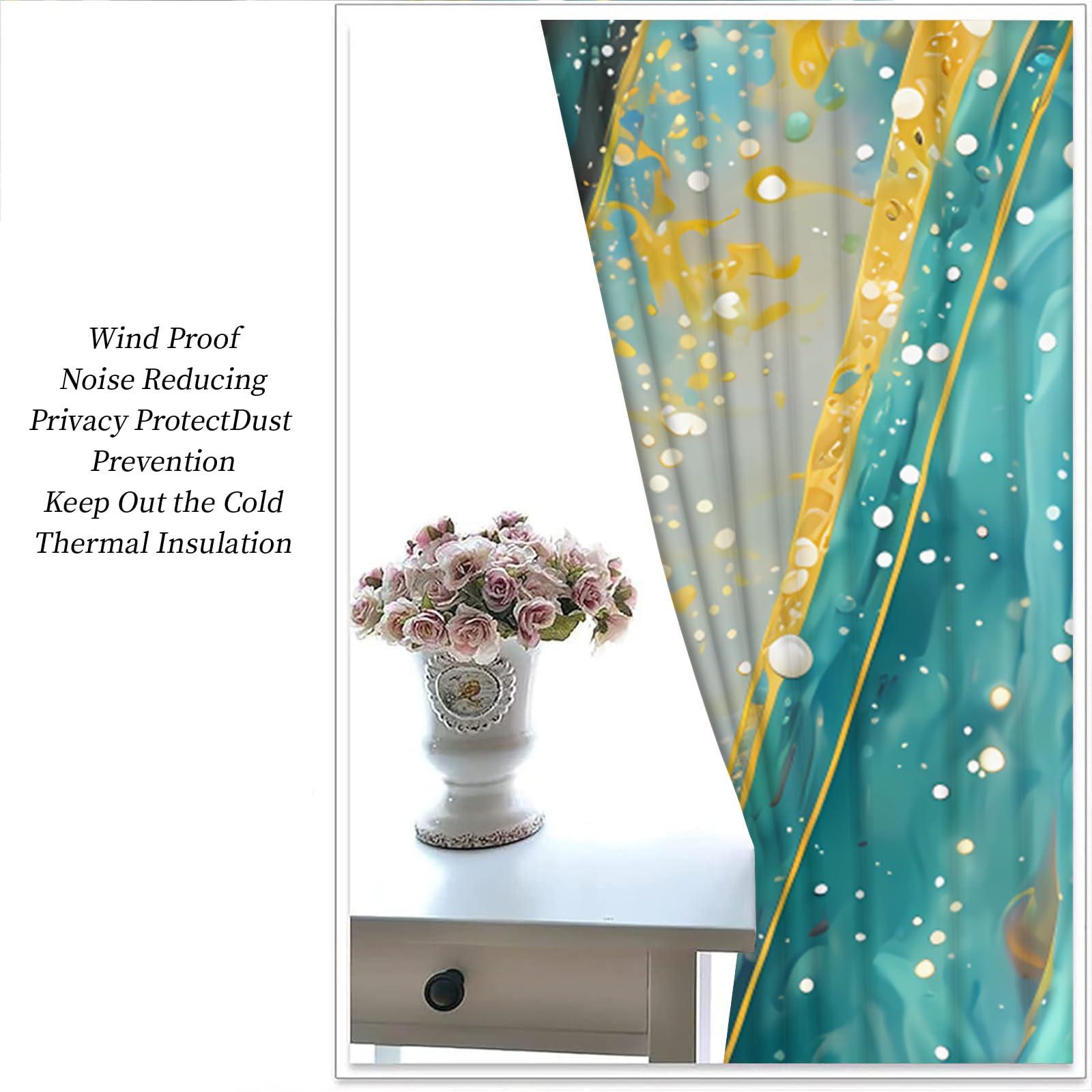 CTTELUN Bedroom Curtains, Abstract Paint Inkjet Art Window Treatments Curtains, Yellow Blue Oil Painting Style Blackout Drapes, Polyester Privacy Grommet Drapes for Living Room 21"W x 63"L x 2 Panels