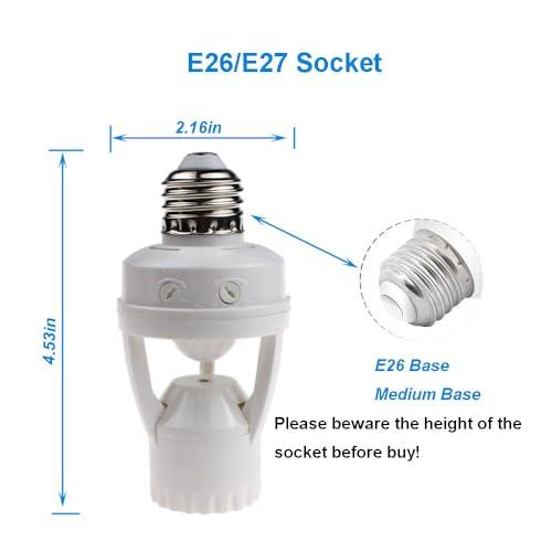 LPHUMEX Motion Sensor Light Socket, PIR Motion E26 Screw Bulb Adapter, Adjustable Auto On/Off Night Light Control, Garage Light, for Basement, Pantry Room, Storage Room, Garage Light