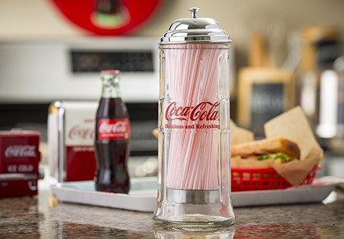 Tablecraft Tablecraft Coca-Cola Glass Straw Dispenser with Metal Lid, Small