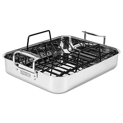 Viking Culinary Viking Culinary 3-Ply Stainless Steel Roasting Pan, Includes a Nonstick Rack, Dishwasher, Oven Safe, Works on All Cooktops including Induction