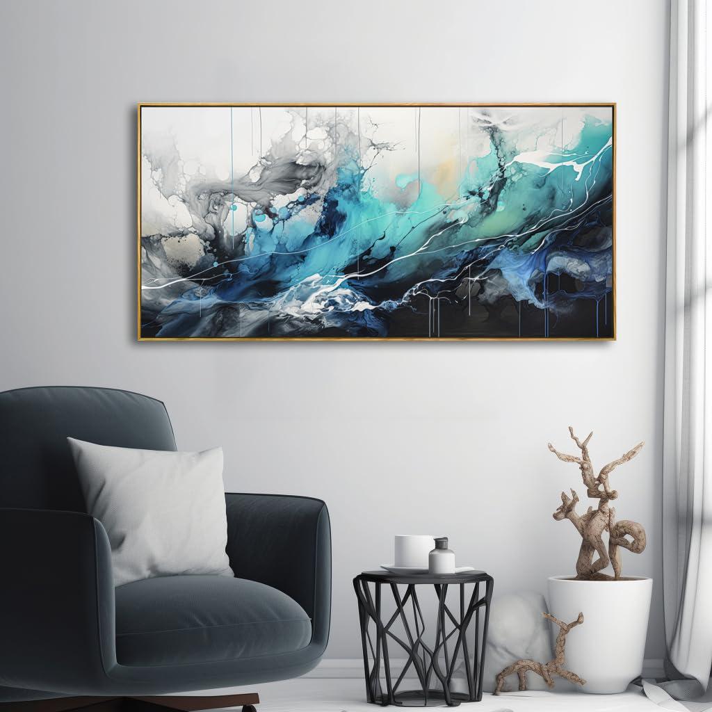 liysawg Wall Art Abstract Canvas Painting Teal Blue Modern Artwork for Living Room Bedroom Dining Room Home Office Decor 30\"x60\" with Framed