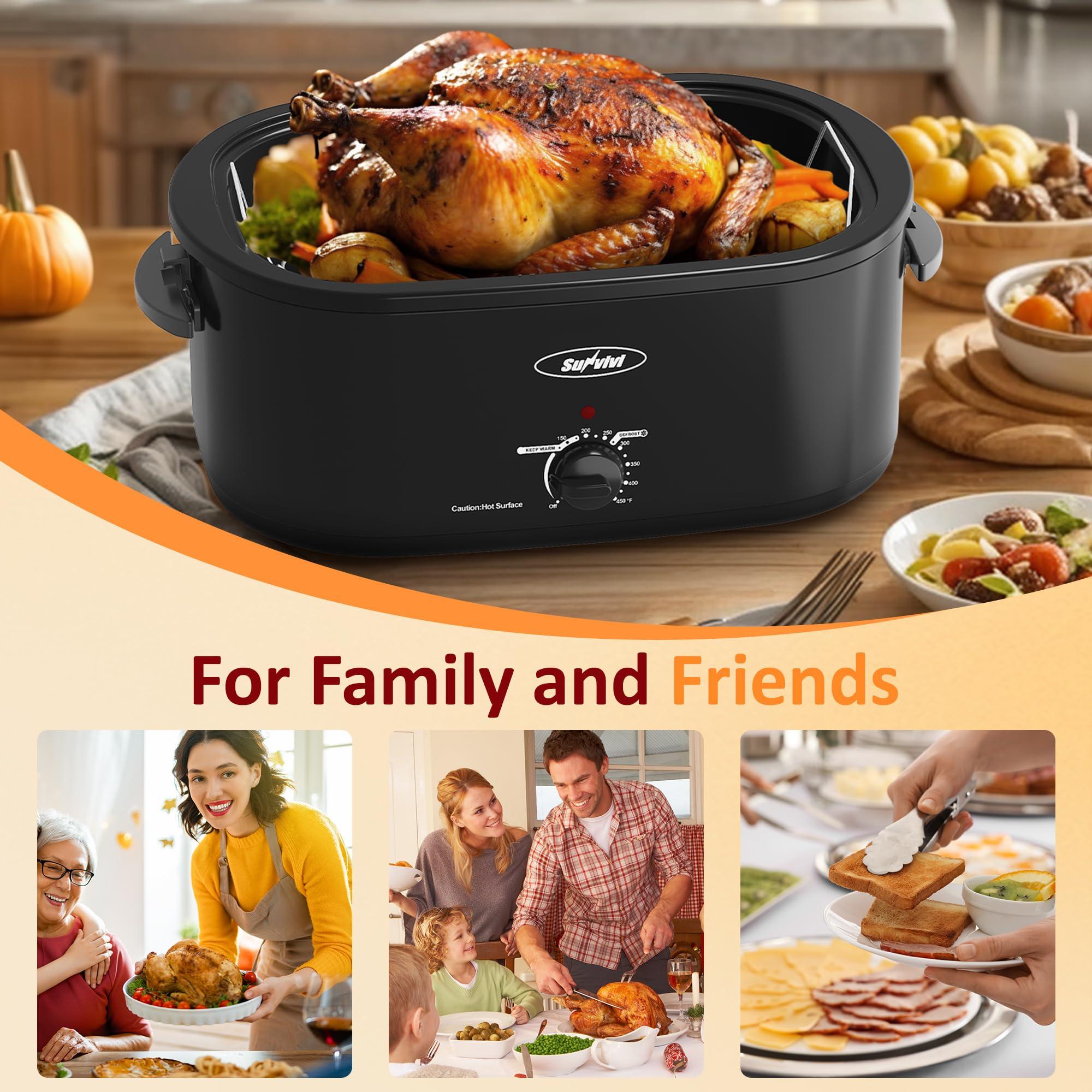 Sunvivi Sunvivi Electric Roaster, 26 Quart Electric Roaster Oven with Self-Basting Lid, Turkey Roaster Oven Buffet with Removable Pan, Cool-Touch Handles, Black