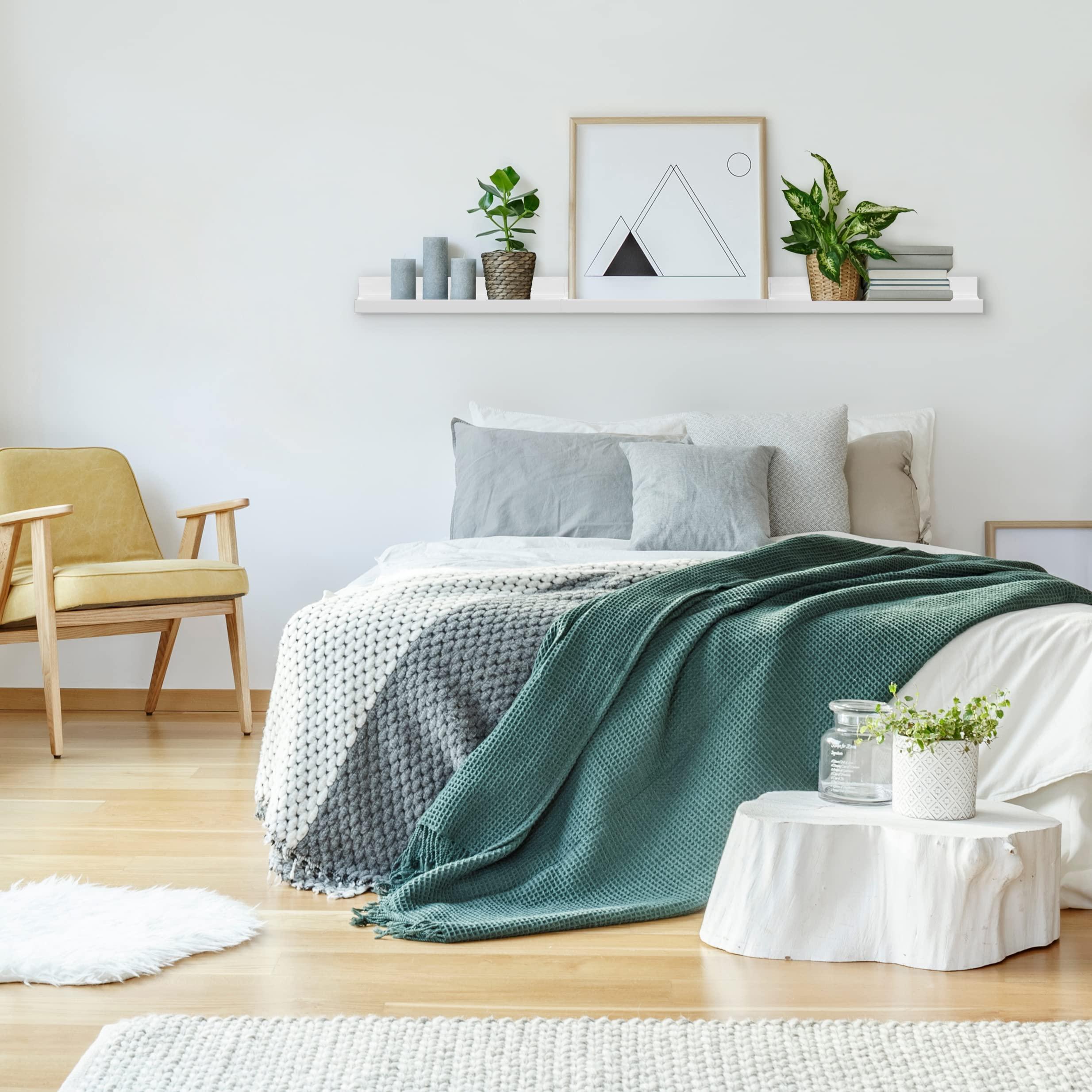 Americanflat Americanflat 14\" Floating Shelves for Wall - Set of 3 - Engineered Wood Floating Shelf with Lipped Ledge - Floating Wall Shelves for Bedroom, Bathroom, Kitchen, Office, and Living Room - White