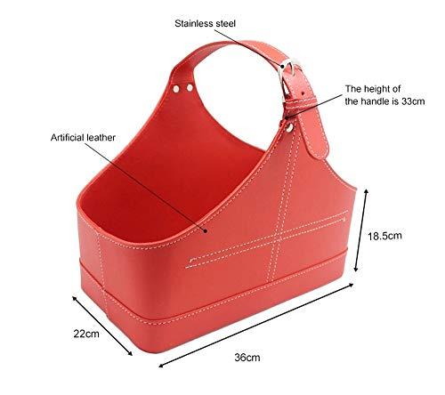 Viewlite Gift Basket Leather Storage Basket,MDF Structure Wine Flowers Fruits Magazine Holder Rack/Bins,with Top Handle for Holiday Presents Gifts Display (Middle, Red)