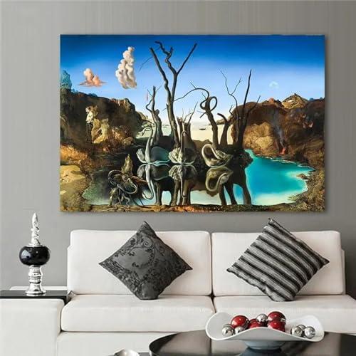 KQZVCU KQZVCU Salvador Dali Swans Reflecting Elephants Canvas Abstract Poster and Print Wall Art for Living Room Bedroom Decor 30x50cm Inner Frame