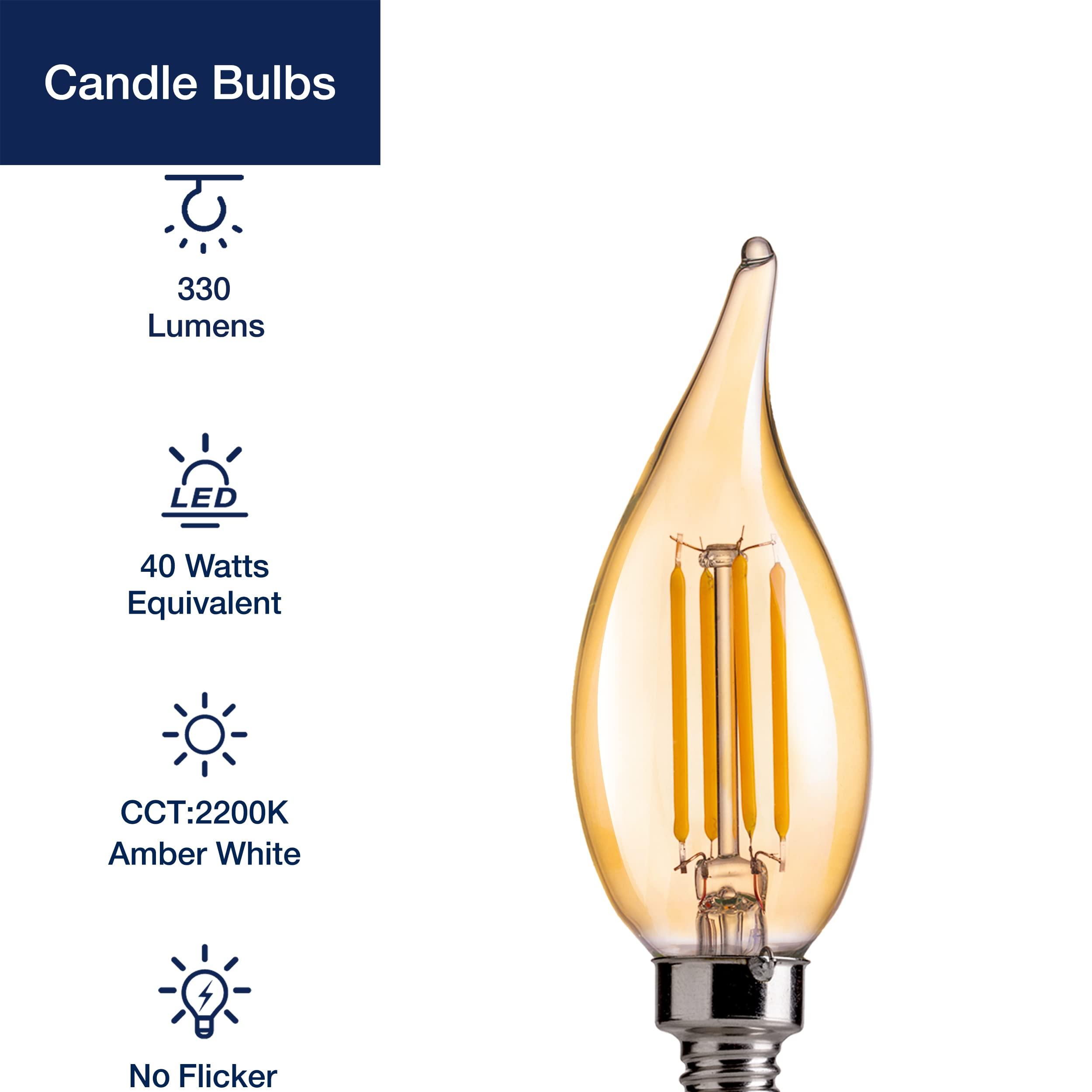 FLSNT FLSNT CA11 E12 LED Candelabra Bulbs, Dimmable LED Chandelier Light Bulbs, 40W Equivalent, 2200K Warm White Light, 330LM, Amber Glass Finishing, 6 Pack