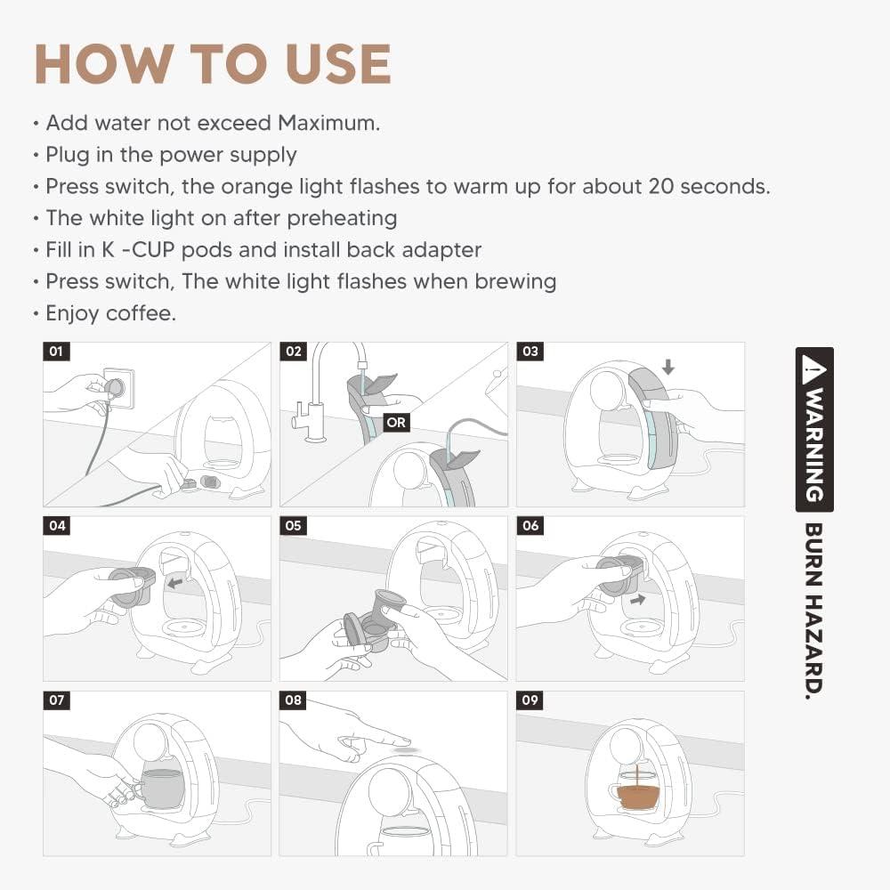 BENFUCHEN BENFUCHEN Single Serve Coffee Maker for K Cup/Ground Coffee, MINI Q Americano 2 in 1 Coffee Brewer One Cup Coffee/Tea Maker With Two Adapter, 4-8 oz Brew Sizes