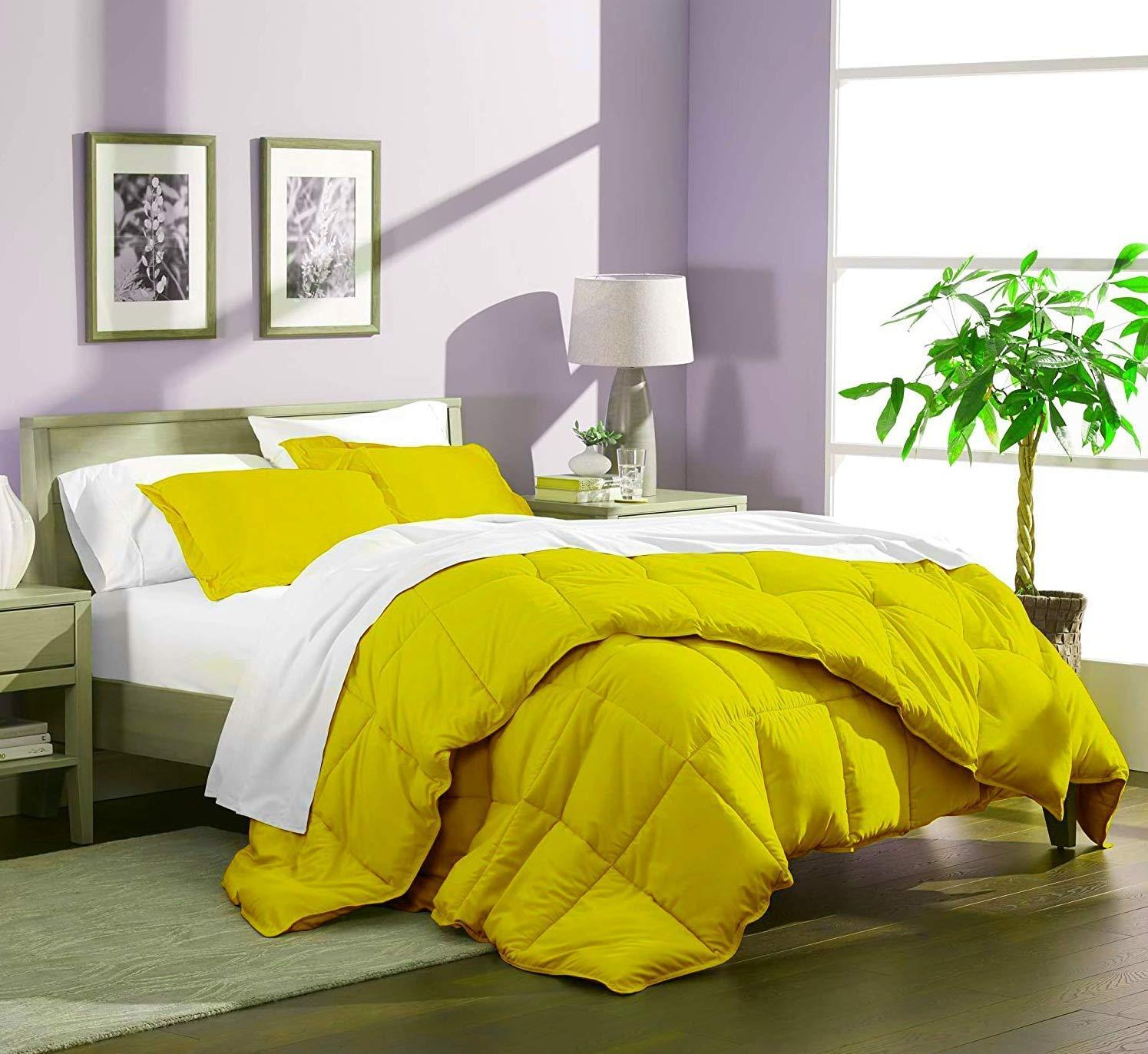 Dhruvi Bedding Dhruvi Bedding All Season Luxury - 100% Organic Cotton King Size 90 x 102 Inches 1 Piece Goose Down Alternative Comforter, 400 GSM - Machine Washable (Yellow Solid)