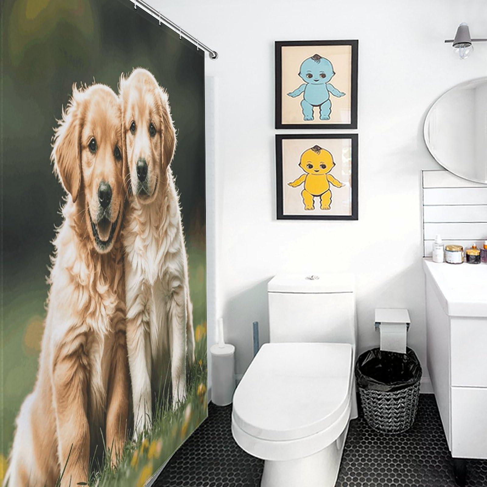 Dwrepo Dwrepo Golden Retriever Dogs Puppies Pets Shower Curtain Washable Lightweight Bath Curtain with 12 Hooks Home Polyester Shower Curtain for Bathroom Bathtub Shower Stall 72 X 72 Inches
