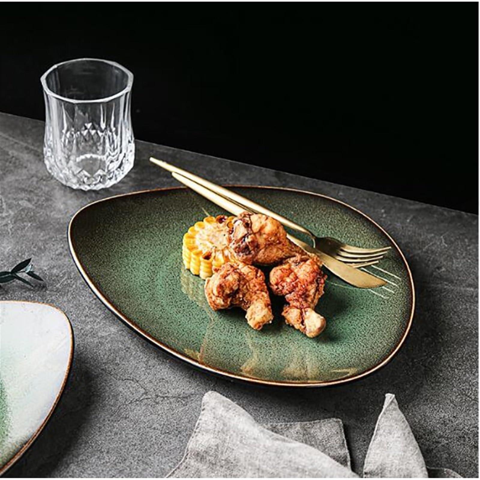 OVERALL OVERALL Kitchen Dinner Plates Sets Creative Ceramic Triangle Plate Pasta Plate Household Steak Fruit Plate Dessert Plate Hotel Restaurant Tableware Ceramic Flat Plates Set (Color : B)