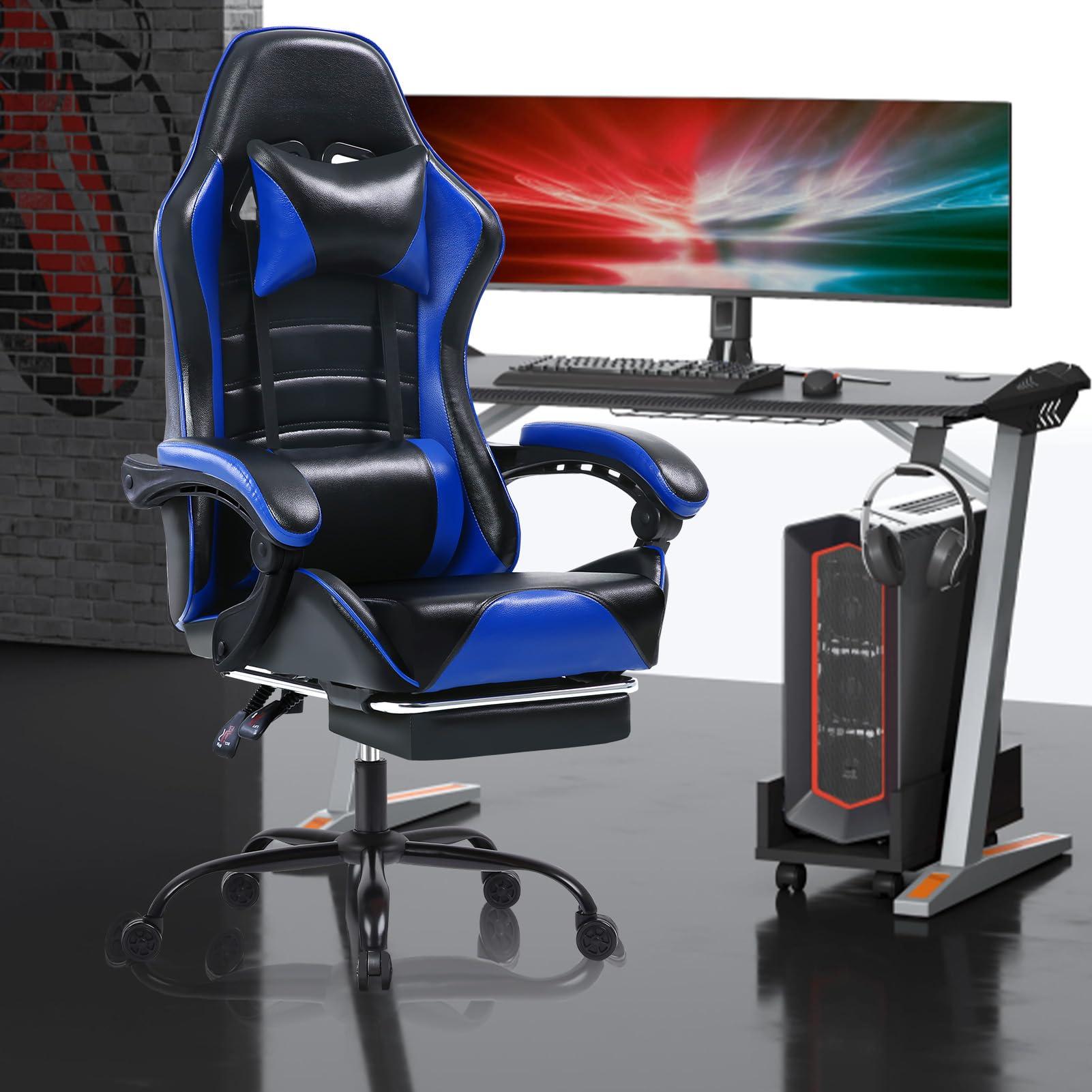 HOTOSYCH HOTOSYCH Gaming Chair, Ergonomic Video Game Chair for Adults, Comfortable Computer Chair with Footrest and Lumbar Support, Height Adjustable Gamer Chair for Office 350LBS, Blue