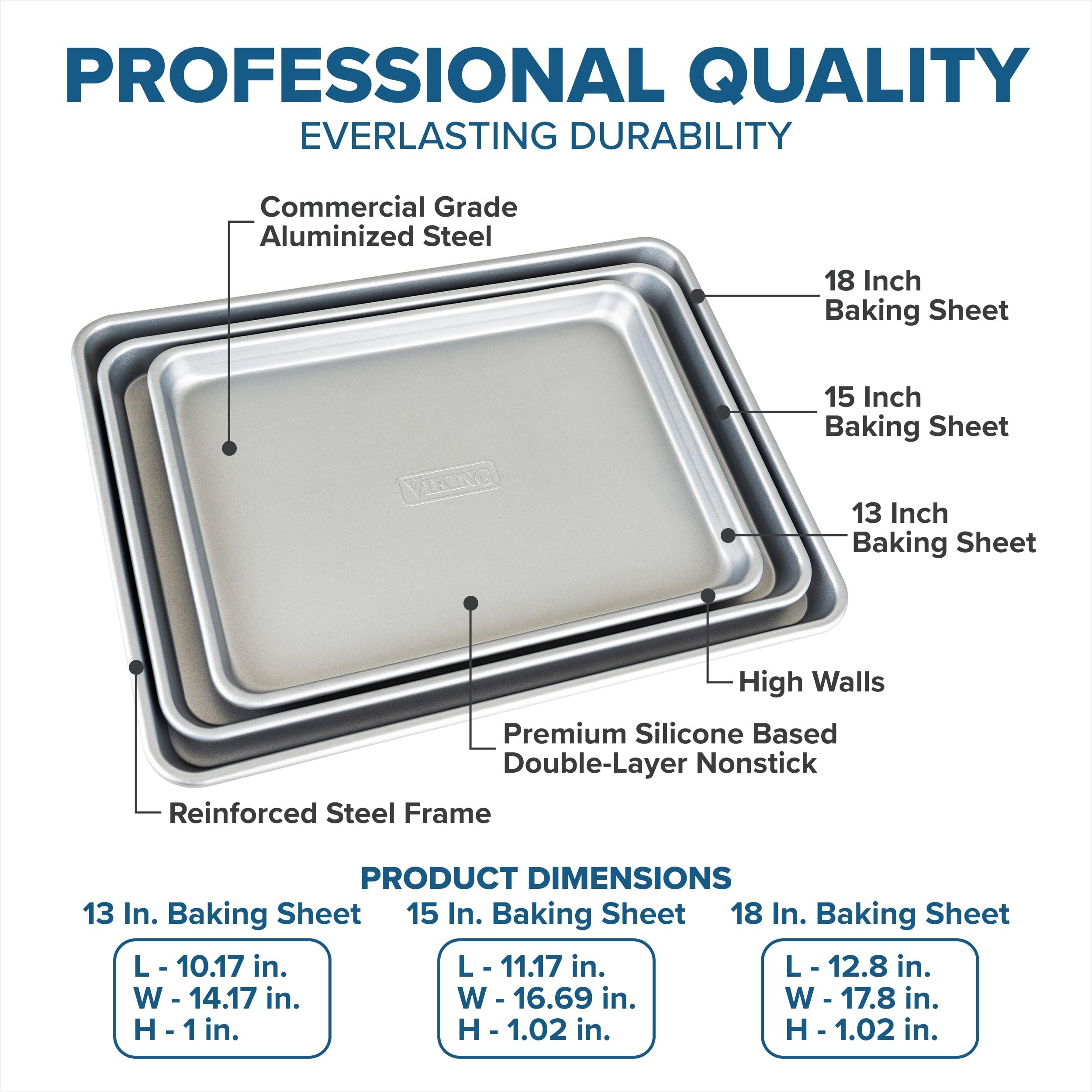 VIKING Viking Culinary Nonstick Baking Sheet 3 Piece Set, Large, Medium & Small, Aluminized Steel, 0.8. mm Gauge