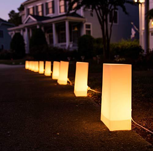 Elf Logic Elf Logic - Set of 10 Electric Luminary Bags (Incandescent Lights) - Plug in and Weatherproof Vellum Luminary Pathway Lighting - Reusable Luminary Bags - Perfect Outdoor Luminary Lights