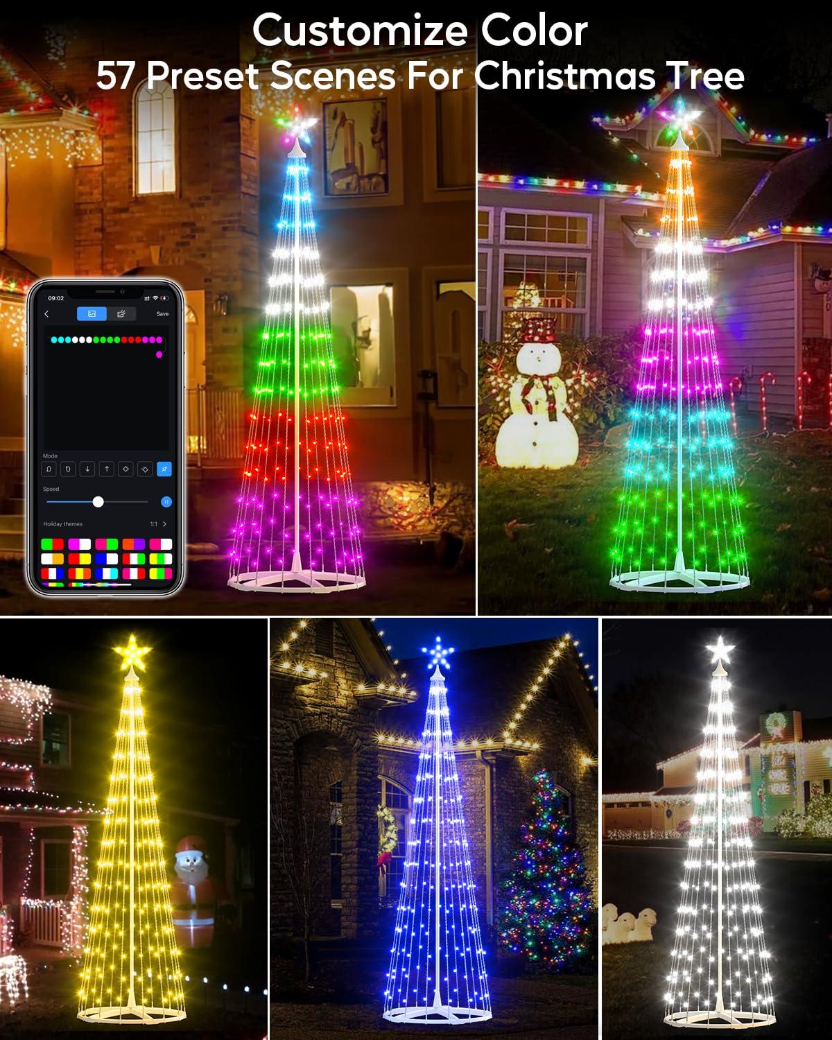 Avatar Controls 8FT Smart Outdoor Christmas Cone Tree, DIY Prelit Color Changing LED Christmas Tree Chasing Light Show App Remote Control, Music Timer Waterproof Large String Lights for Yard Decor