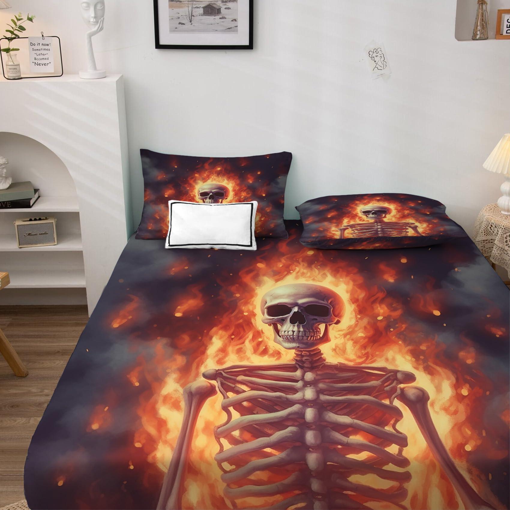 THYUNQ THYUNQ Skull Sheets Twin XL Size Bed, Satanic Gothic Pattern Bedding Sheets & Pillowcases - 16 Inch Deep Pocket, Super Soft Microfiber Printed Sheet Set 3 Piece