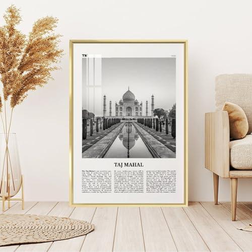 YXHYYDP Taj Mahal Print Black And White, Taj Mahal Wall Art, Taj Mahal Poster, Taj Mahal Photo, Taj Mahal Wall Dcor, Taj Mahal Map, India Canvas Art Poster And Wall Art Picture Print Modern Family Bedroom De