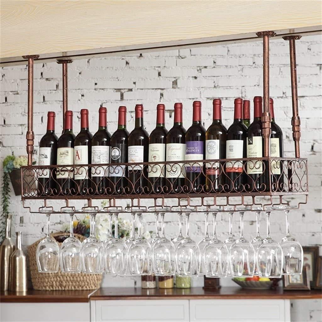 ZRCWW ZRCWW Ceiling Wine Racks Adjustable Height Ceiling Hanging Wine Bottle Holder Metal Iron Wine Glass Rack Kitchens Bar Wine Goblet Stemware Racks -Home Bar Decor (Size : 6025cm(2410inch))
