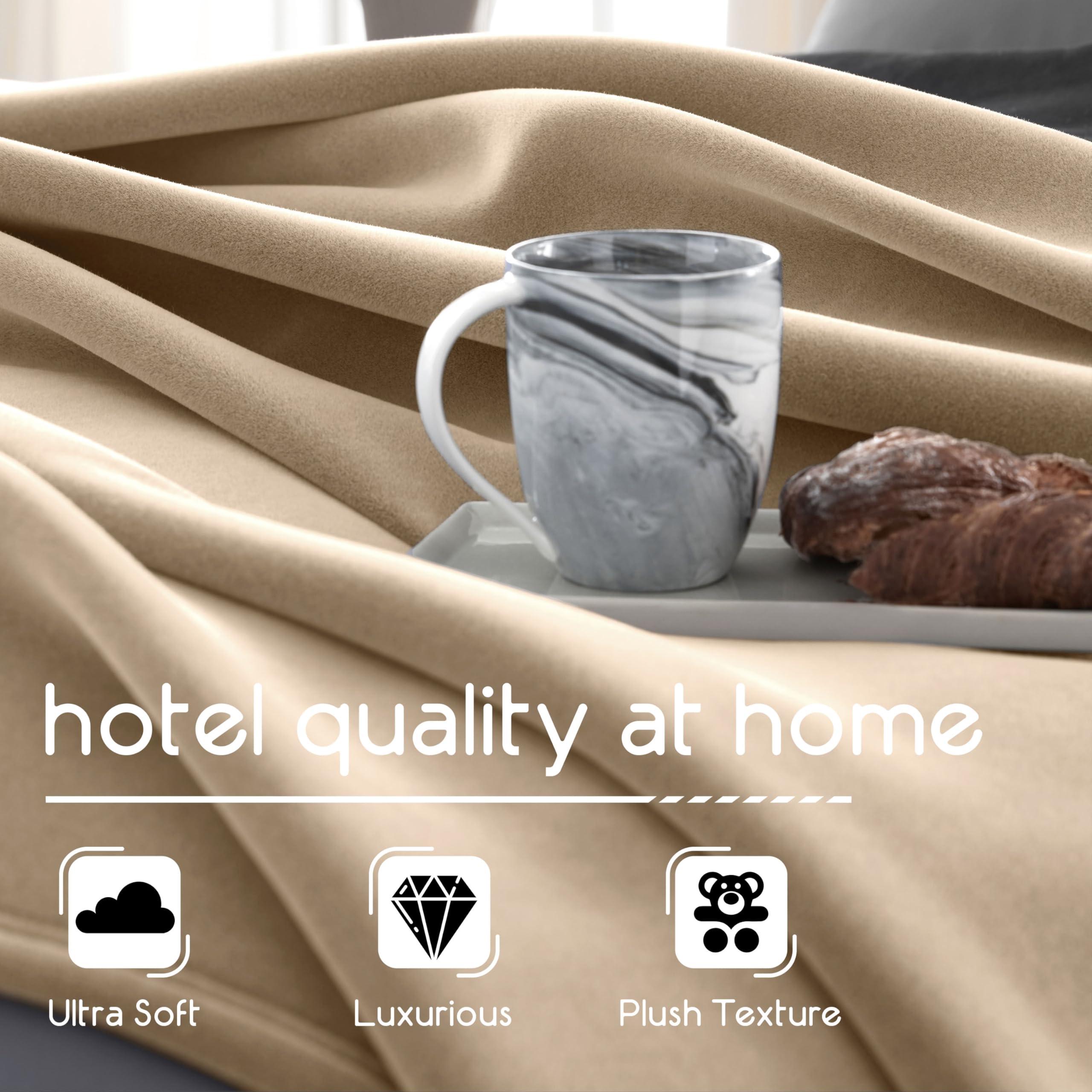 Vellux Vellux 1B07049 Original Insulating Core Hotel Style Solid blanket Machine Washable Soft Cozy Warm Pet Friendly Bed Sofa Blankets, Twin, Beige