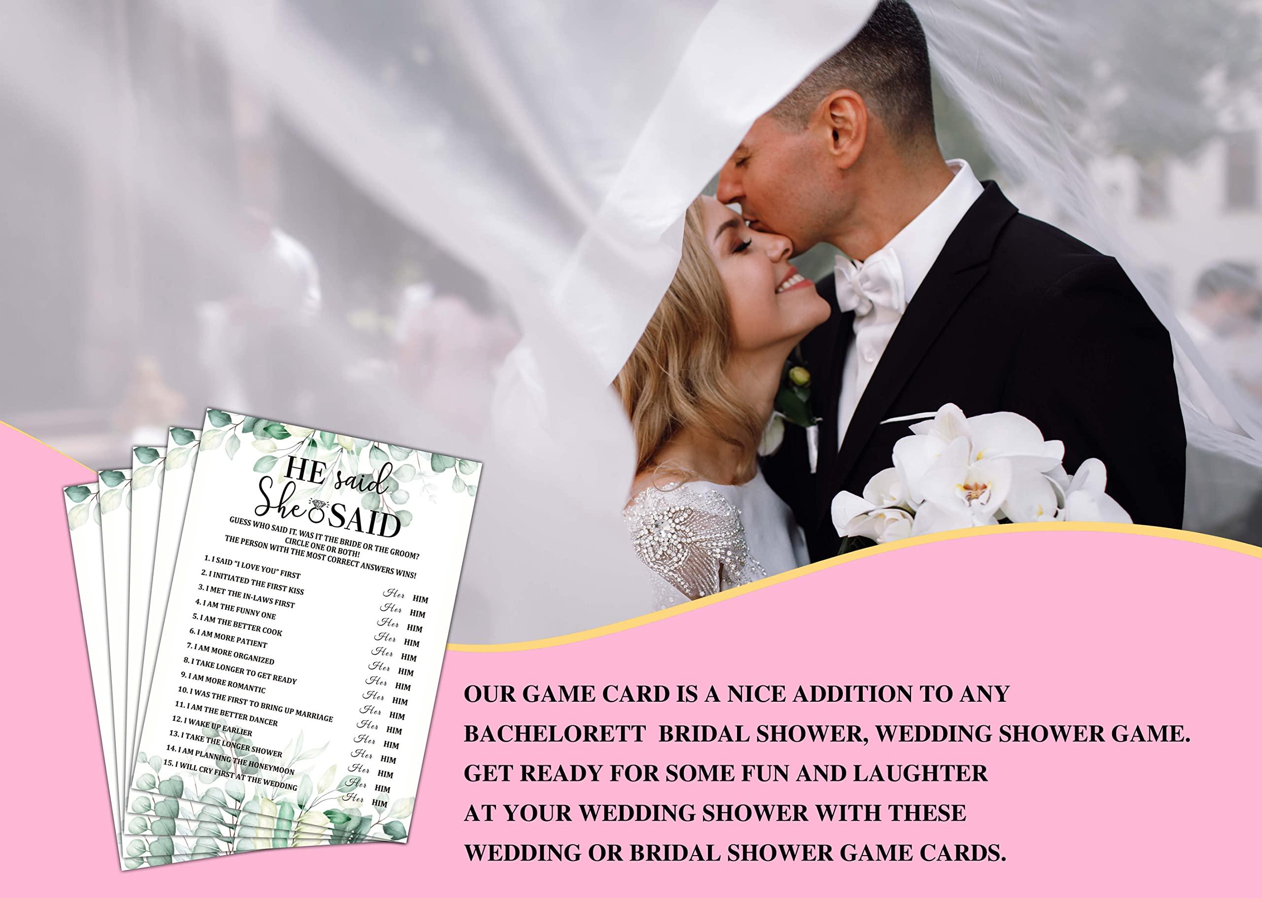 Gihyan Bridal Shower Game Set - He Said She Said Party Cards for Wedding - Greenery Wedding Party Favor Decor - Tropical Jungle Engagement/Bachelorette Party Games Supplies & Activities - 30 Game Cards(B01)