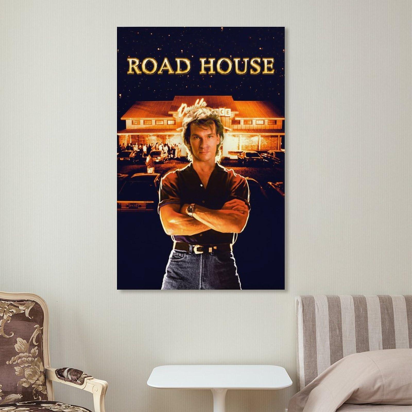 Thcbme Road House Movie Posters 1989 Action Thriller Movie Retro Poster Canvas Art Painting Canvas Wall Art Prints for Wall Decor Room Decor Bedroom Decor Gifts 16x24inch(40x60cm) Frame-style