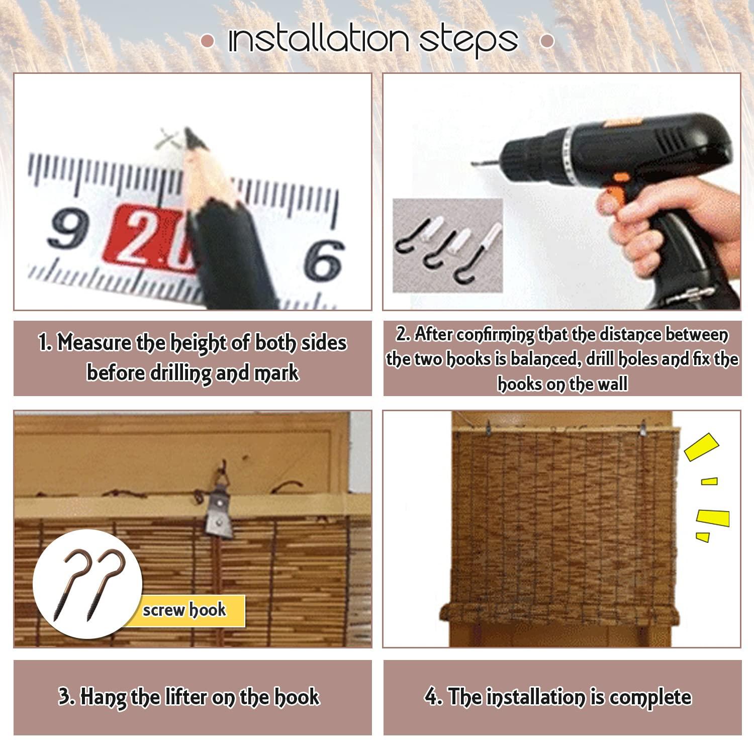 Lsjoaw Lsjoaw Roll Up Reed Shade 72x72in (WxH)/183x183CM Outdoor Bamboo Shades Blinds Patio Blinds Roman Roller Blinds Curtain with Lifter Porch Window Privacy Natural White Line