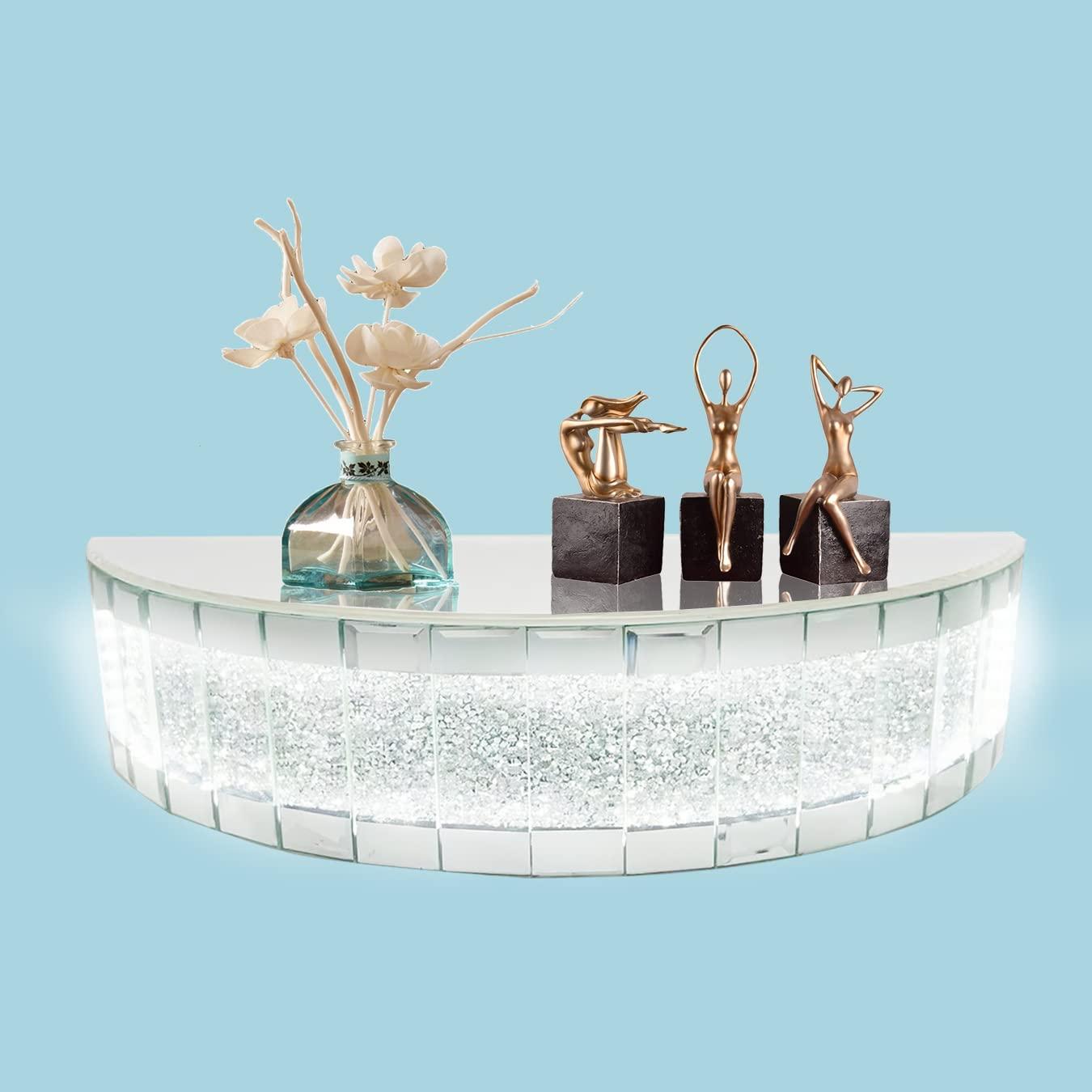 TACIDON TACIDON Glowing Mirrored Floating Wall Shelf. Sparkling Crystal Crush Diamond Mirrored Shelf. Mirror Floating Shelves for Wall Decor. Suitable for Bedroom, Bathroom or Living Room.(15.2x6.2x3)