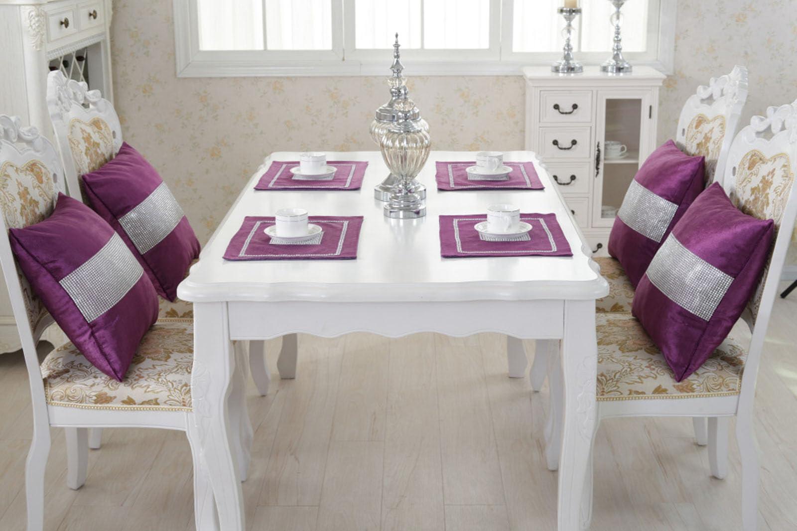 Vilygret Elegant Sequin Placemats, Placemats for Dining Table, Kitchen Table mats Set of 4, 12x16 Inches, Purple