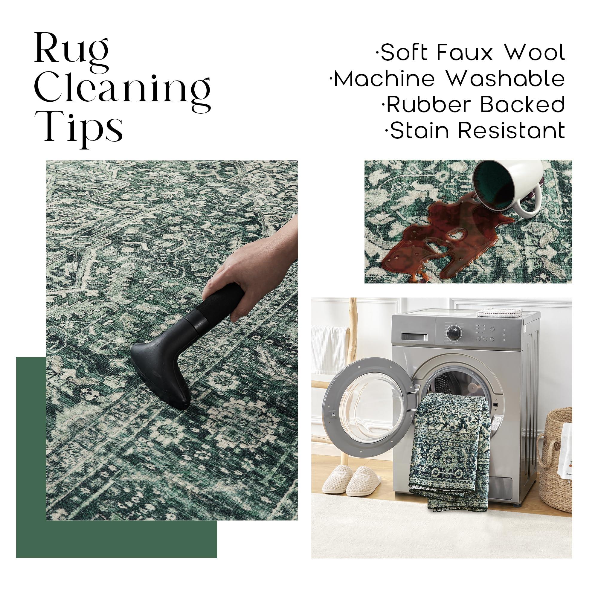 BILEEHOME BILEEHOME Boho Washable Rug Green Rugs for Living Room Rug 6x9 Dark Academia Emerald Green Rug Oriental Area Rug Forest Hunter Green Rug