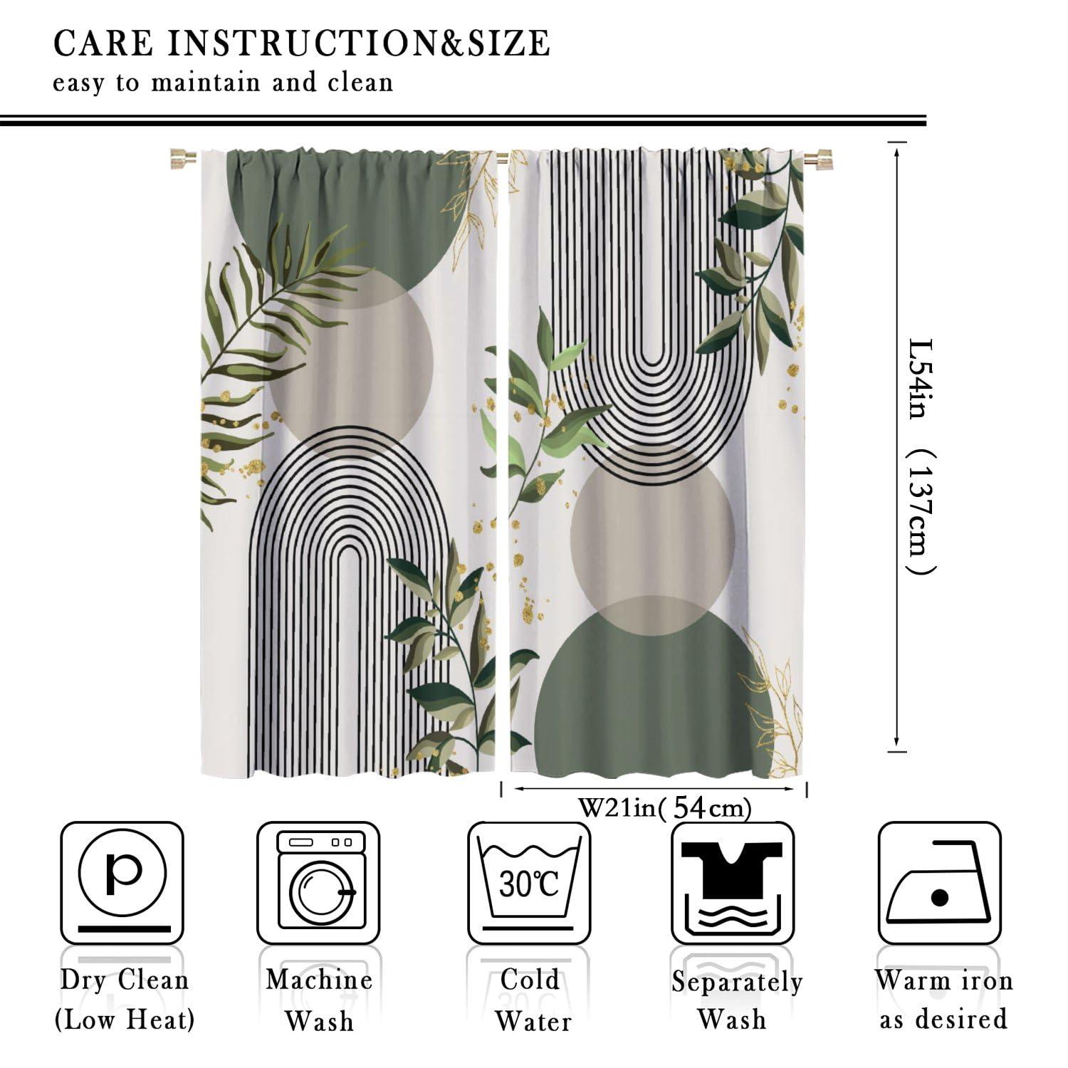 SENRUEGT SENRUEGT Mid Century Leaf Curtains,Abstract Leaf Sun Modern Minimalist Bedroom Window Treatments,Boho Green Plants Living Room Kitchen Window Drapes 42x54 Inch, Style