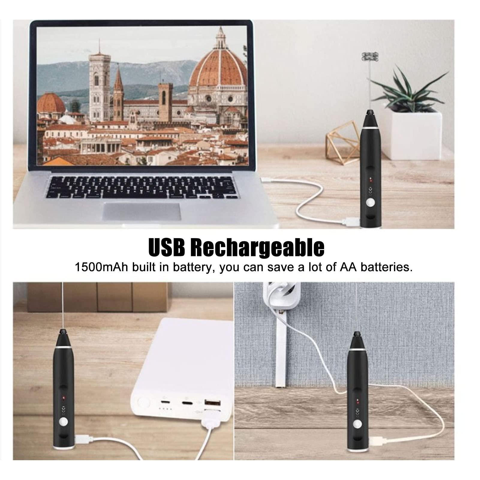 Jectse Cordless Electric Milk Frother with 2 Eggbeater Heads, 3 Modes, Fast and Efficient, Wide Range of Applications, (A)