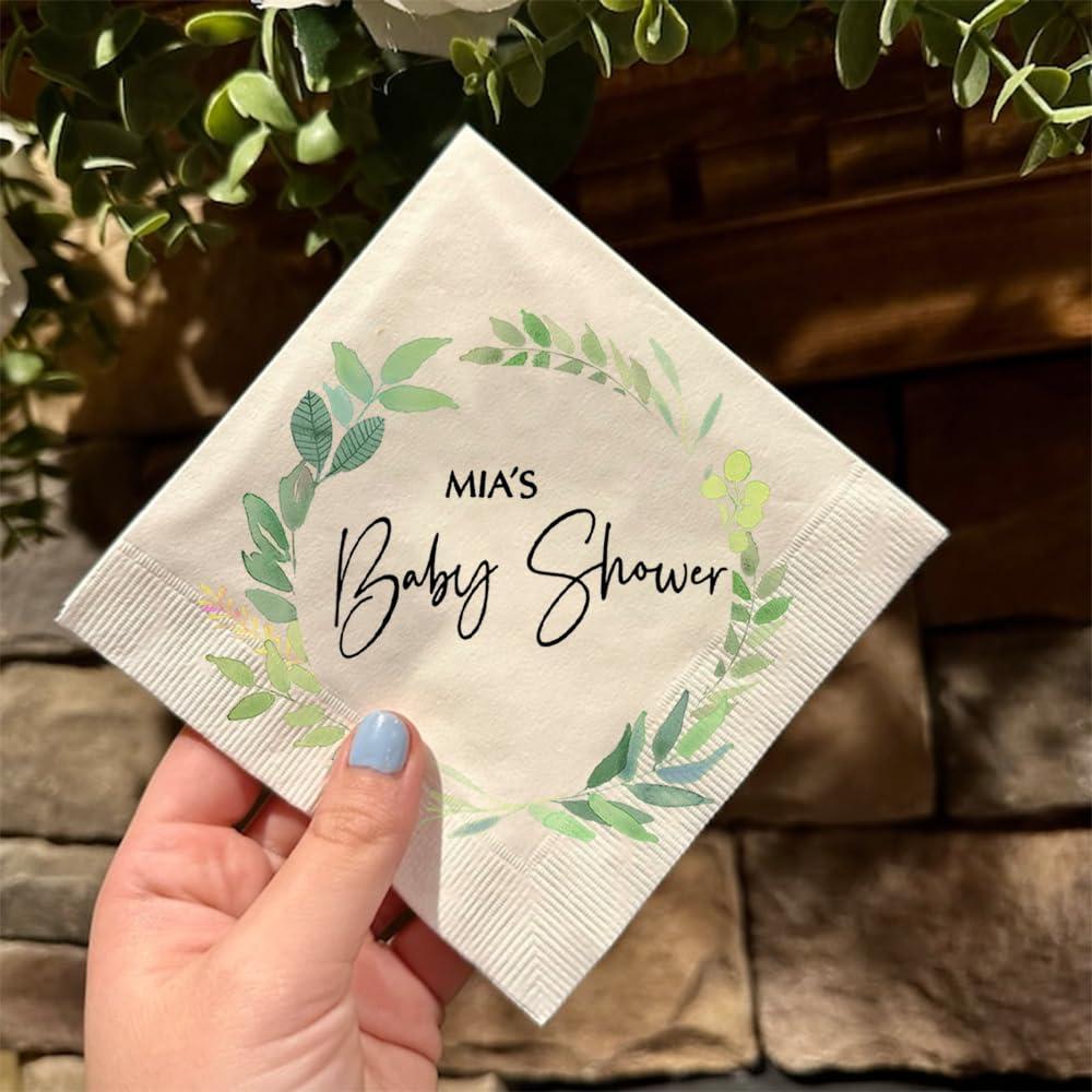 Evamall Personalized Baby Shower Napkins, Personalized Baby Name Cocktail Napkin, Customized Baby Shower Party, Baby Shower Decor, New Baby Party Tableware, Baby Girl Napkins For Shower