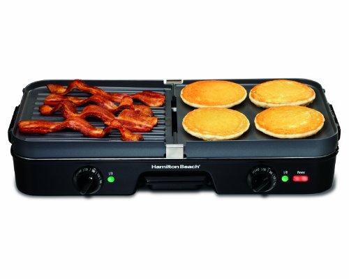 Hamilton Beach Hamilton Beach 3-in-1 Electric Indoor Grill + Griddle, 8-Serving, Reversible Nonstick Plates, 2 Cooking Zones with Adjustable Temperature (38546), Black