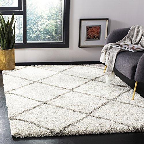 Safavieh SAFAVIEH Hudson Shag Collection Area Rug - 7' Square, Ivory & Grey, Modern Trellis Design, Non-Shedding & Easy Care, 2-inch Thick Ideal for High Traffic Areas in Living Room, Bedroom (SGH281A)