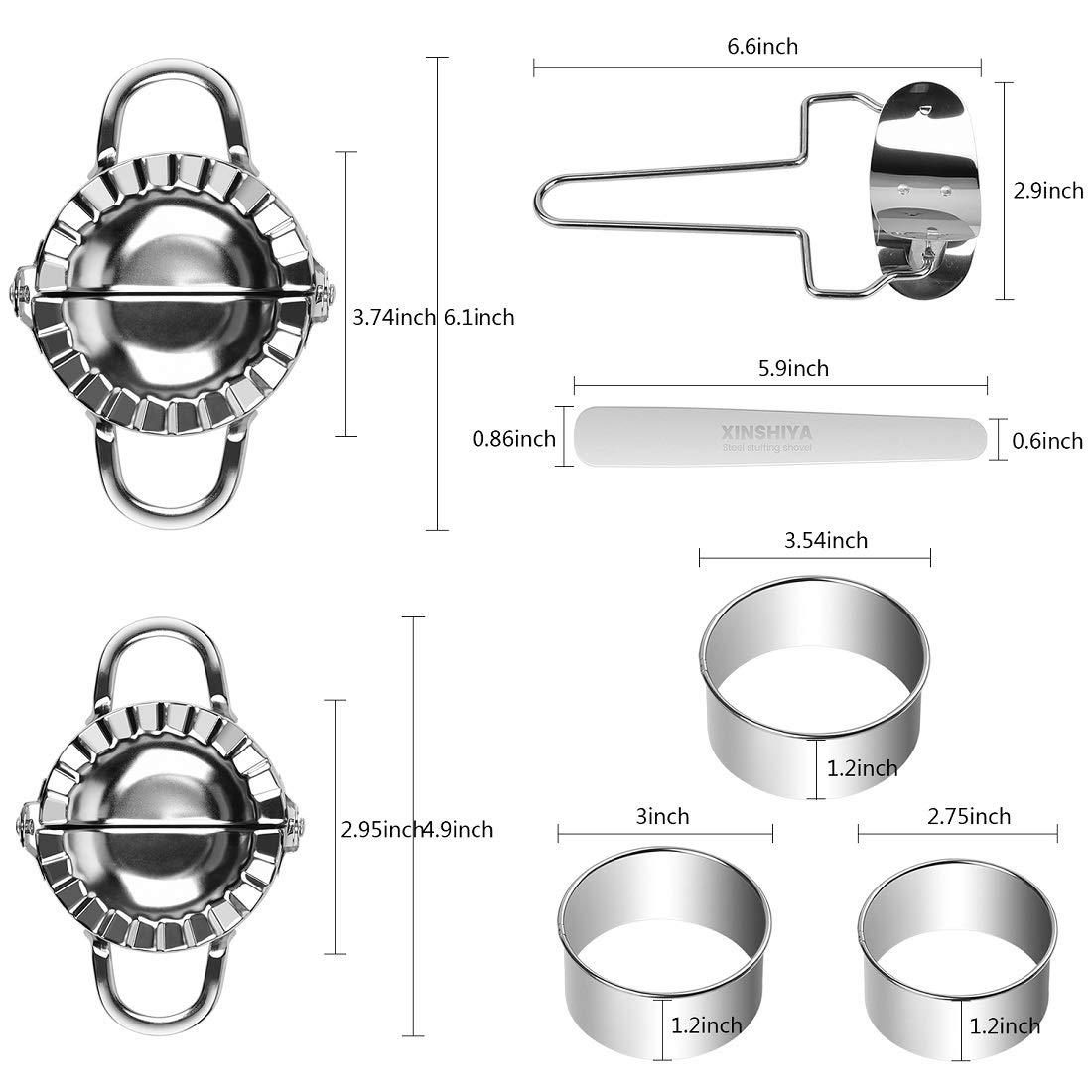 CEKITAM 8 Pcs Dumpling Maker,Stainless Steel Ravioli Dumpling Mould Mold Press Set Kitchen Accessories(2 dumpling maker+ 1 dumpling cutter +3 dumpling skin cutter +2 x Stuffing spoon)