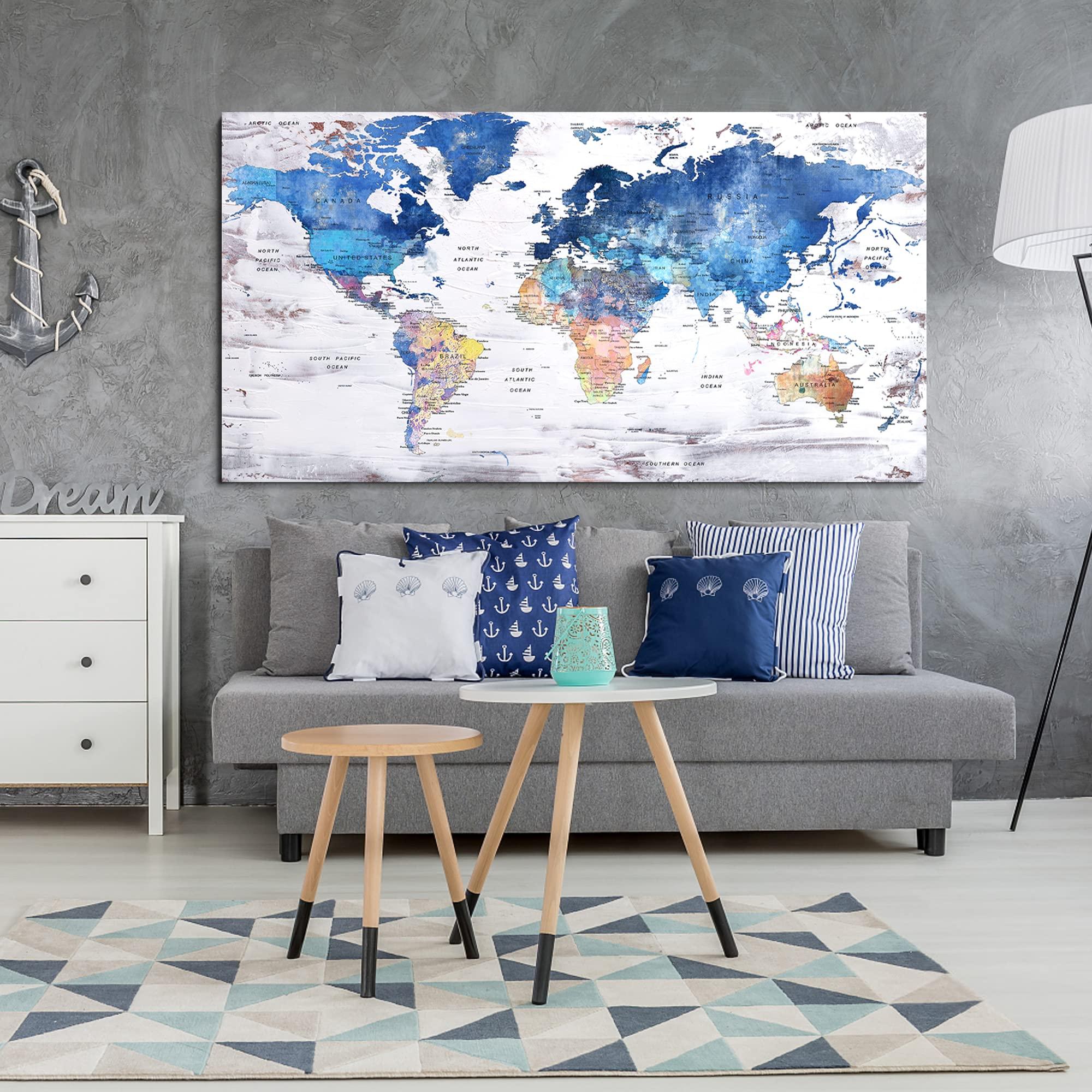 Pogusmavi Pogusmavi World Map Premium Canvas Art Print Office Wall Art Decor Large Maps Picture Artwork 24x48