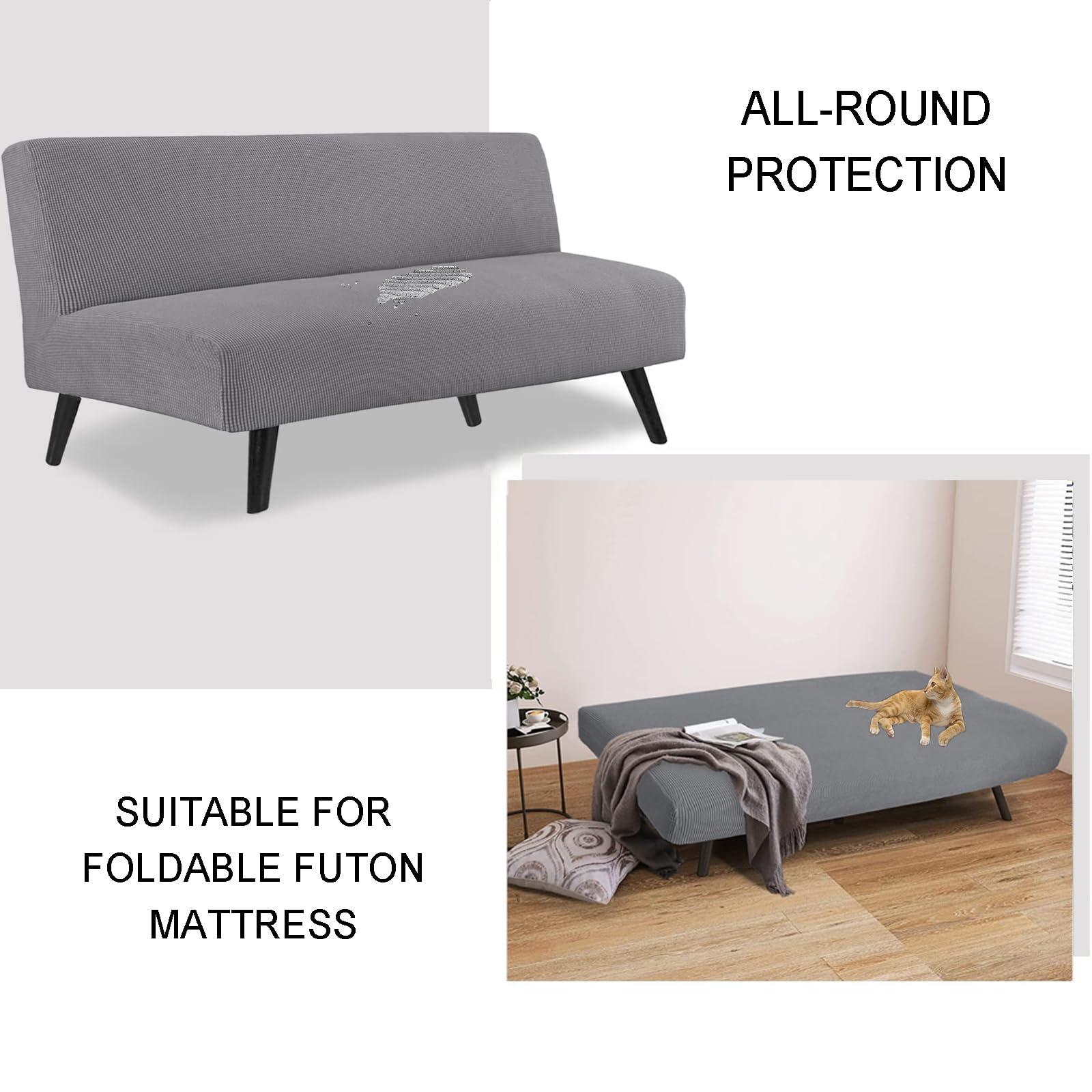CACXKEP CACXKEP Jacquard Soft Futon Sofa Cover Full Size Futon Slipcovers Rv Couch Covers for Sofa Bed Washable Armless Sofa Bed Cover,Grey