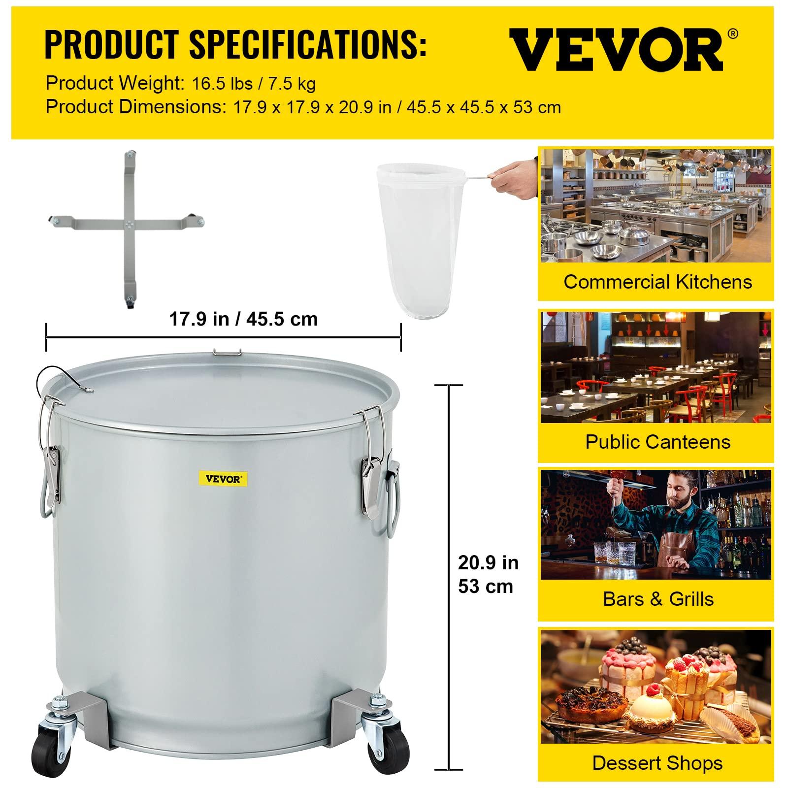 VEVOR VEVOR Fryer Grease Bucket 15.9 Gal, Coated Carbon Steel Oil Filter Pot 60L with Caster Base, Oil Disposal Caddy with 123 LBS Capacity, Transport Container with Lid Lock Clip Nylon Filter Bag