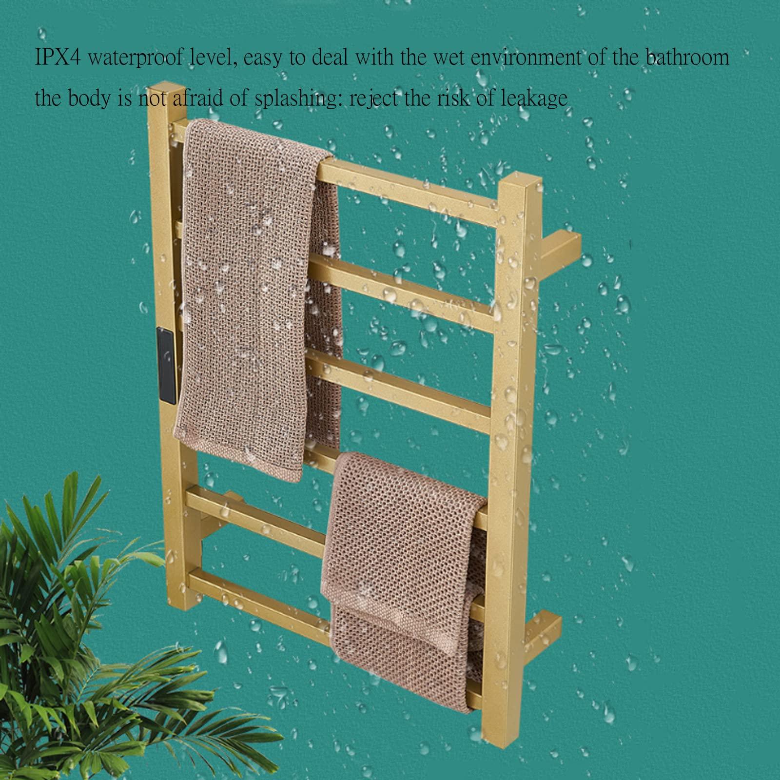 DUDYP DUDYP Electric Heated Towel Warmer Rack Gold Bathroom Accessories, with Timer Wall Mounted Electric Heated Towel Rail,6 Bars Stainless Steel Electric Drying Racks Home Towel Warmer Radiator, Hardwired