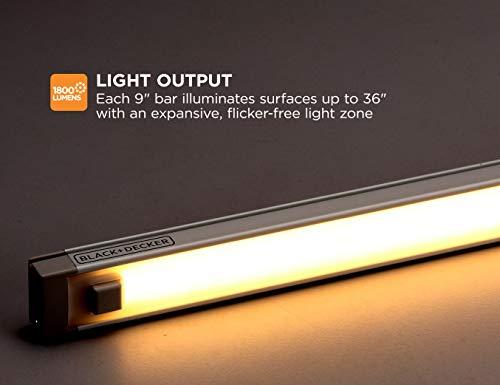 BLACK+DECKER BLACK+DECKER Dimmable Under Cabinet Lighting with Motion Sensor, 24.6W, 1800 Lumens, White 2700K, 5-Bar Kit, 9", Warm