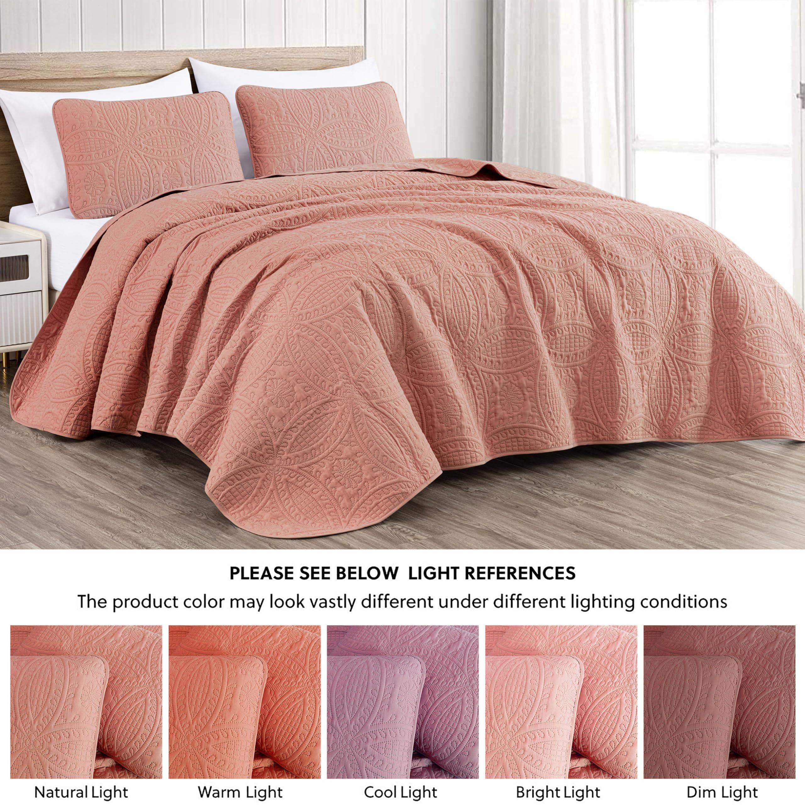 Chezmoi Collection Chezmoi Collection Austin 3-Piece Oversized Bedspread Coverlet Set (King, Salmon)