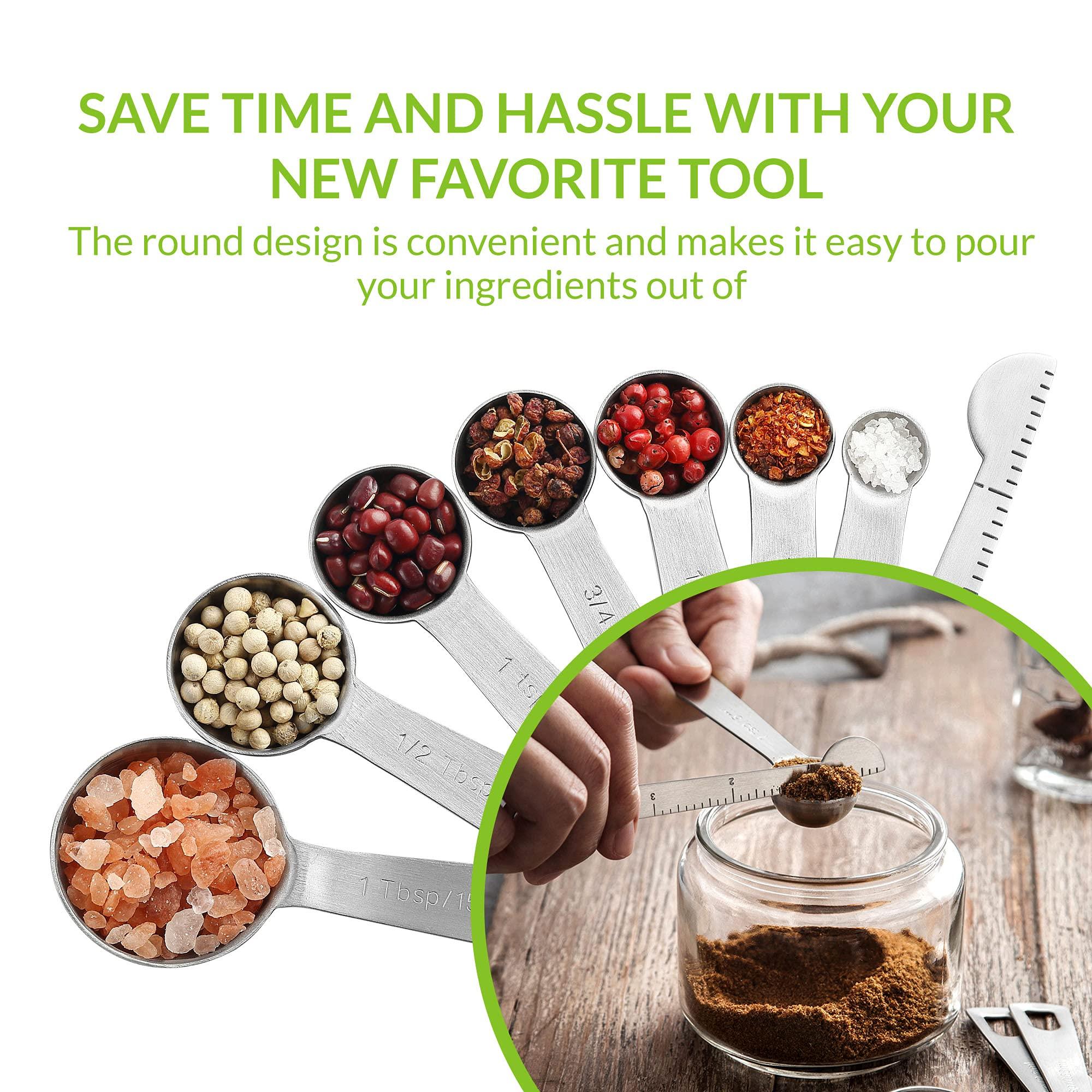 Spring Chef Spring Chef Round Stainless Steel Measuring Spoons, Set of 8 & Bench Scraper With Bonus Bowl Scraper, Black - 2 Product Bundle