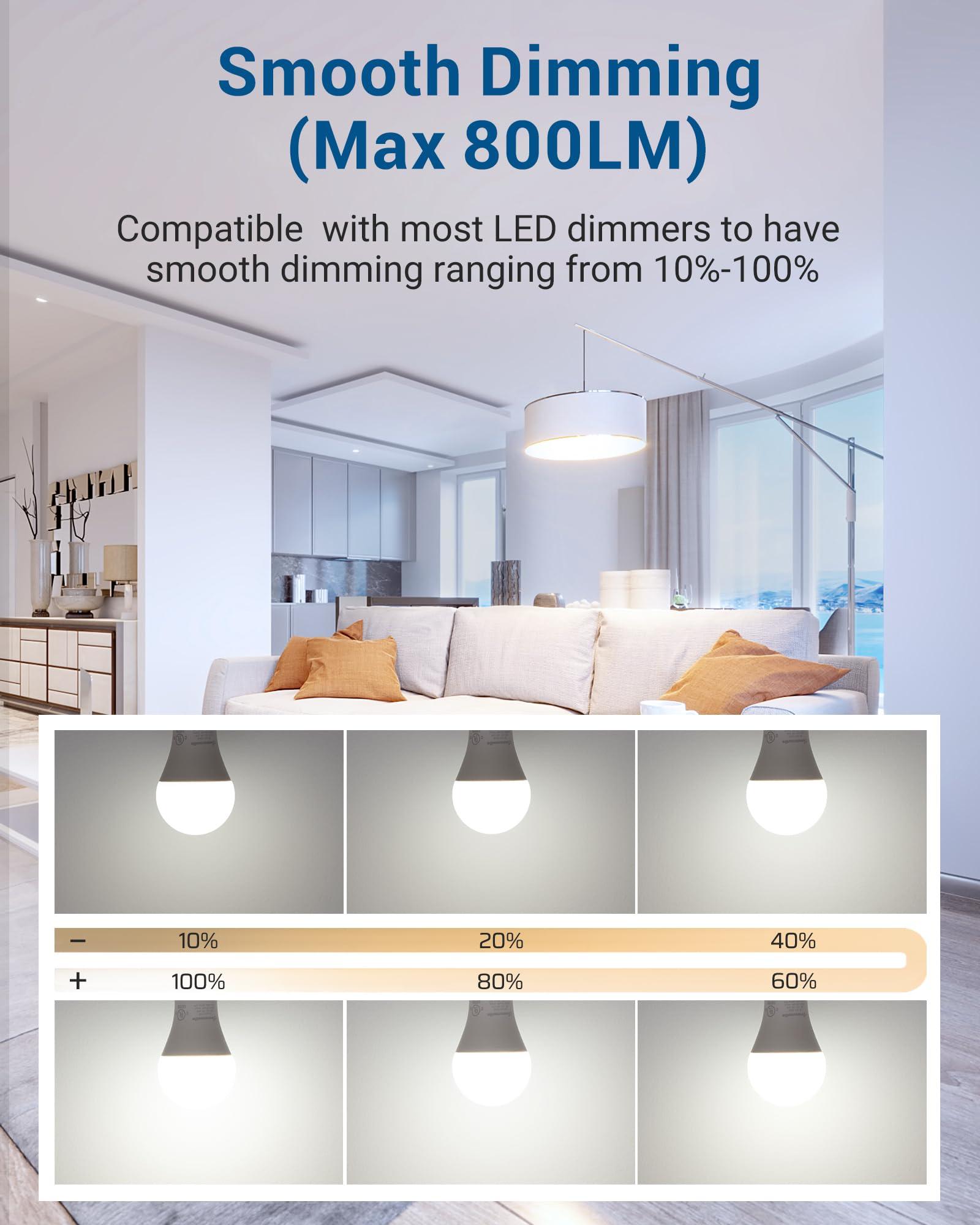 DEWENWILS DEWENWILS 4 Pack A19 Dimmable LED Light Bulbs, 800LM, 5000K Daylight Light Bulbs, 9W(60W Equivalent) LED Bulb, E26 Base Light Bulb, UL Listed