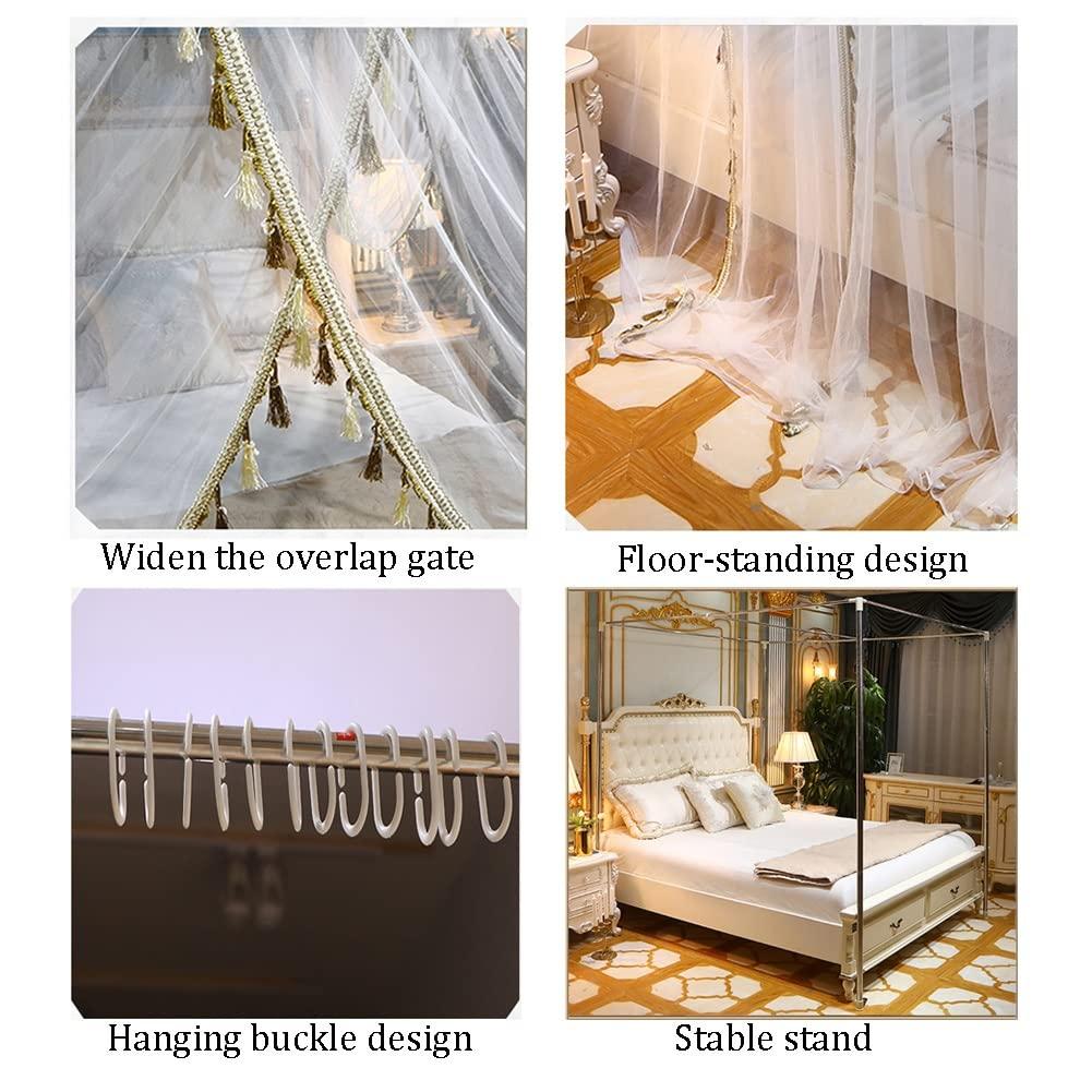 HUAHUA Bed Canopy 4- Corners Post Bunk Bed Curtain, Luxury Girl Princess Room Bed Canopy, Suitable for All Seasons, Used for 1.5m/1.8m/ 2m Double Beds, with Stand (Color : Violet, Size : 180x220x200cm)