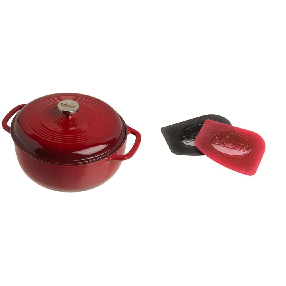 Lodge Lodge EC6D43 Enameled Cast Iron Dutch Oven, 6-Quart, Island Spice Red & EC6D43 Enameled Cast Iron Dutch Oven, 6-Quart, Island Spice Red