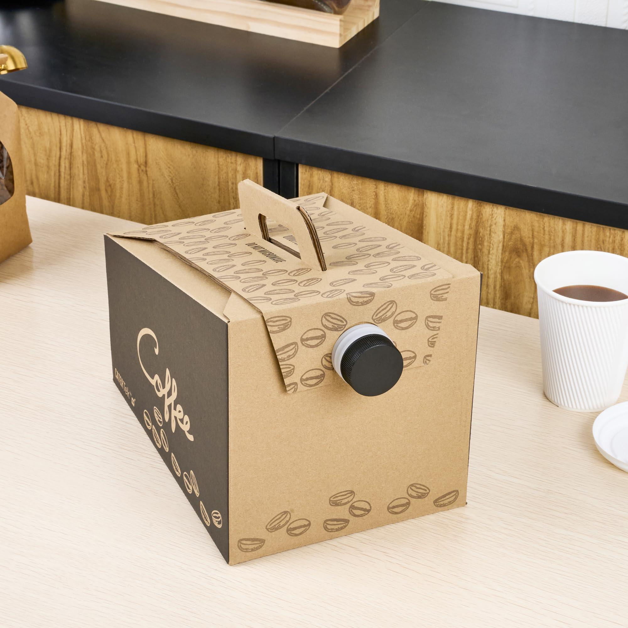 Restaurantware Restaurantware-12 x 7.5 x 8.5 Inch 96 Ounce Disposable Coffee Dispensers, 10 Insulated Coffee Take Out Containers - Built-In Handle, Portable Design, Kraft With Black Paper Coffee To Go Boxes