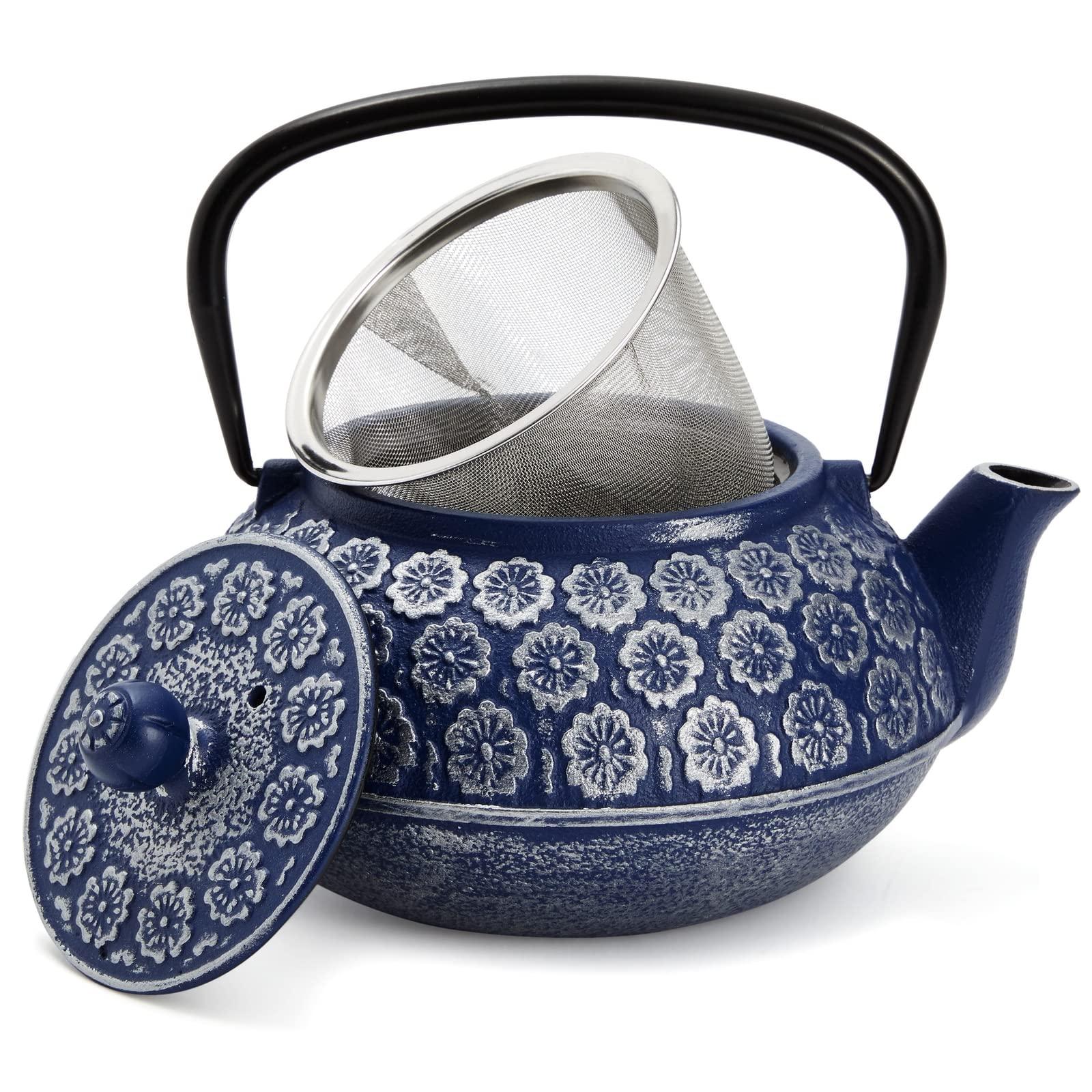 Juvale Juvale Japanese Cast Iron Teapot with Infuser for Loose Leaf and Tea Bags, Kettle Includes Handle and Removable Lid (Blue, 34oz)